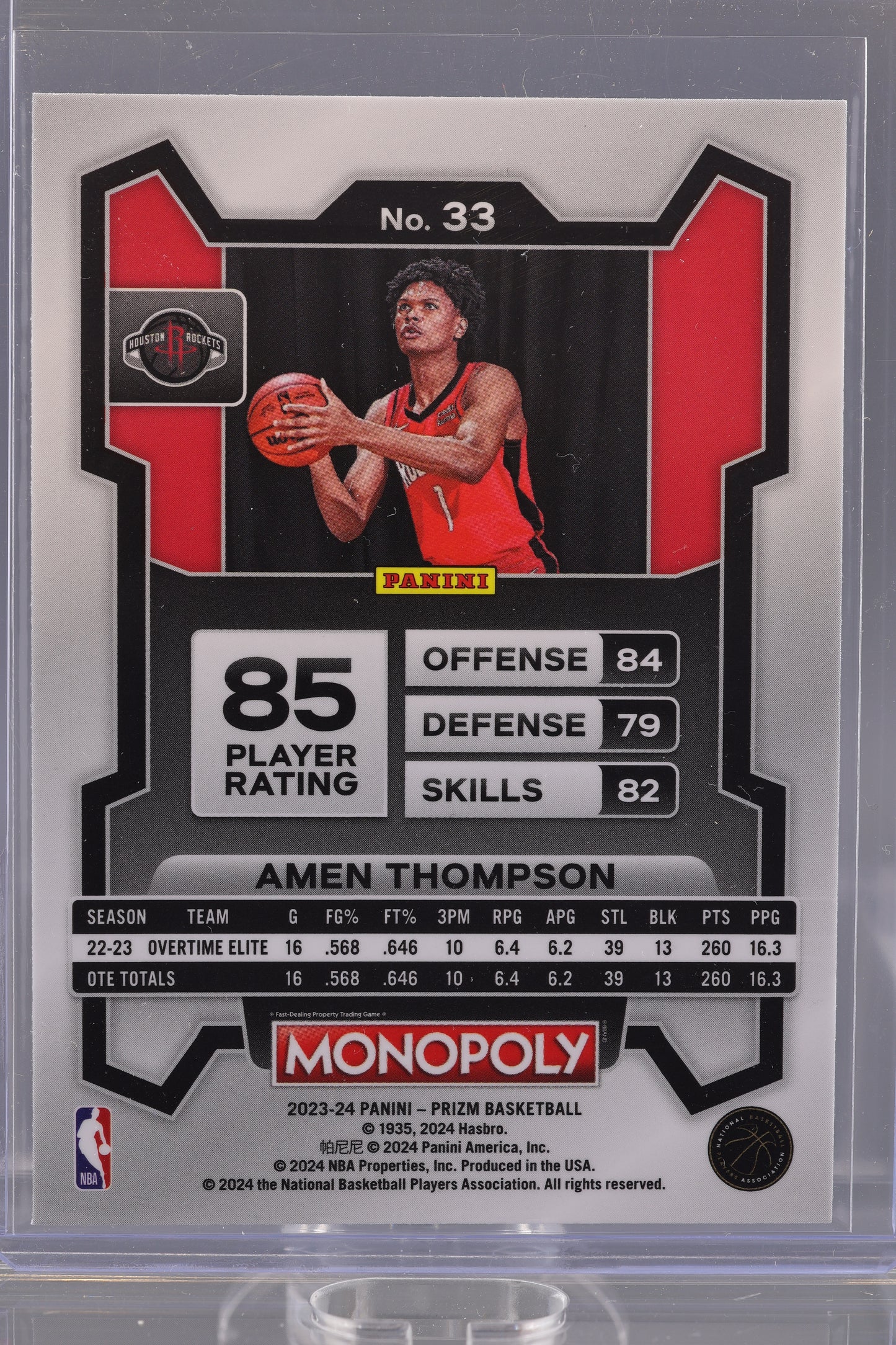 Amen Thompson 2023 Panini Prizm Monopoly #33 Rookie Card RC Houston Rockets