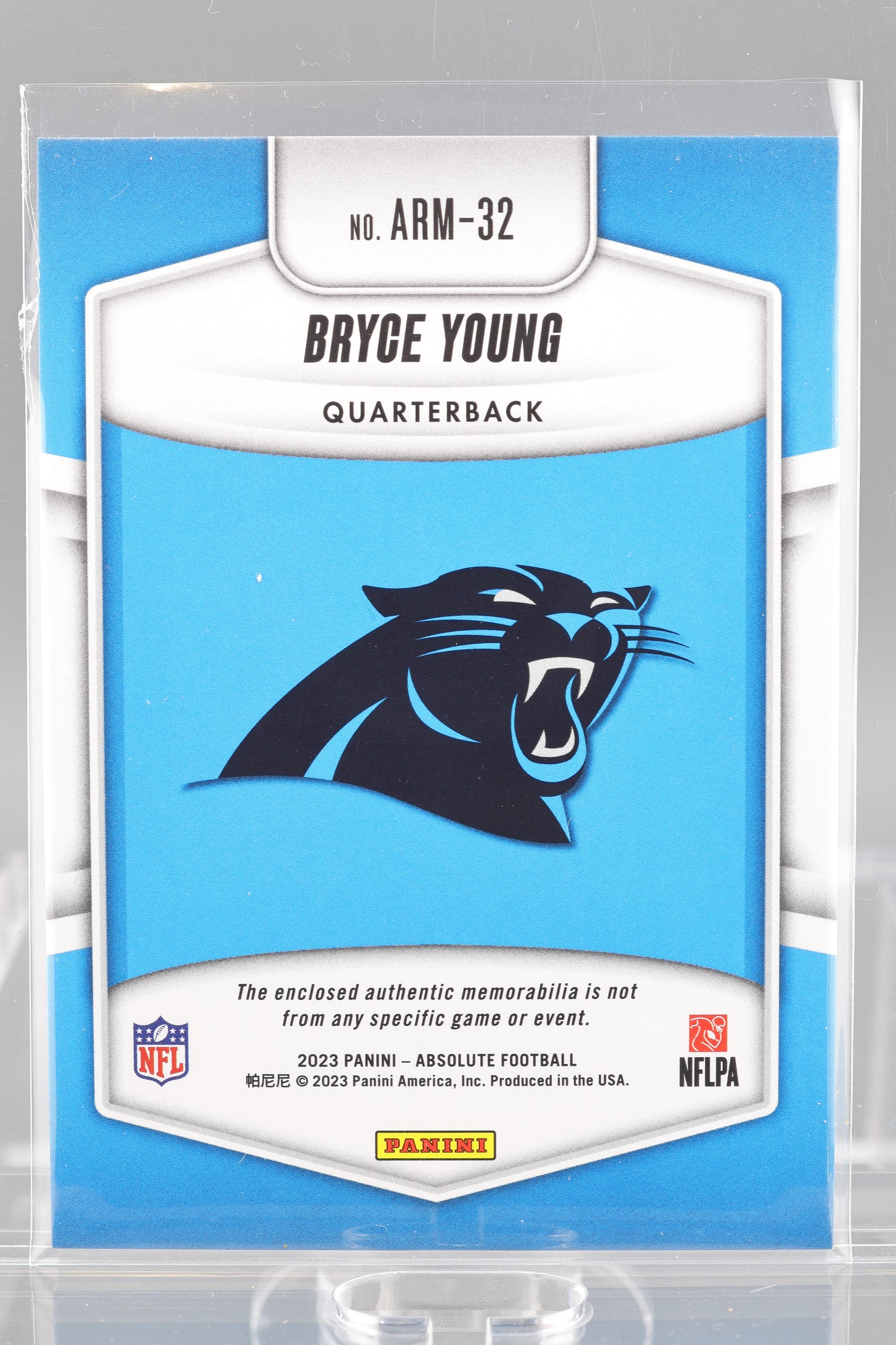 Bryce Young 2023 Panini Absolute Rookie Materials #ARM-32 Patch Rookie Card RC Carolina Panthers