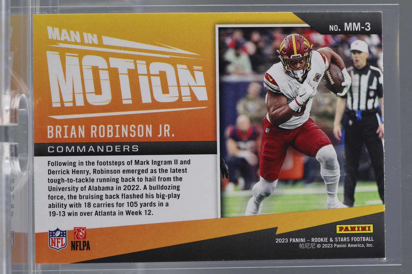 Brian Robinson Jr. 2023 Panini Rookies & Stars Man In Motion #MM-3 Washington Commanders