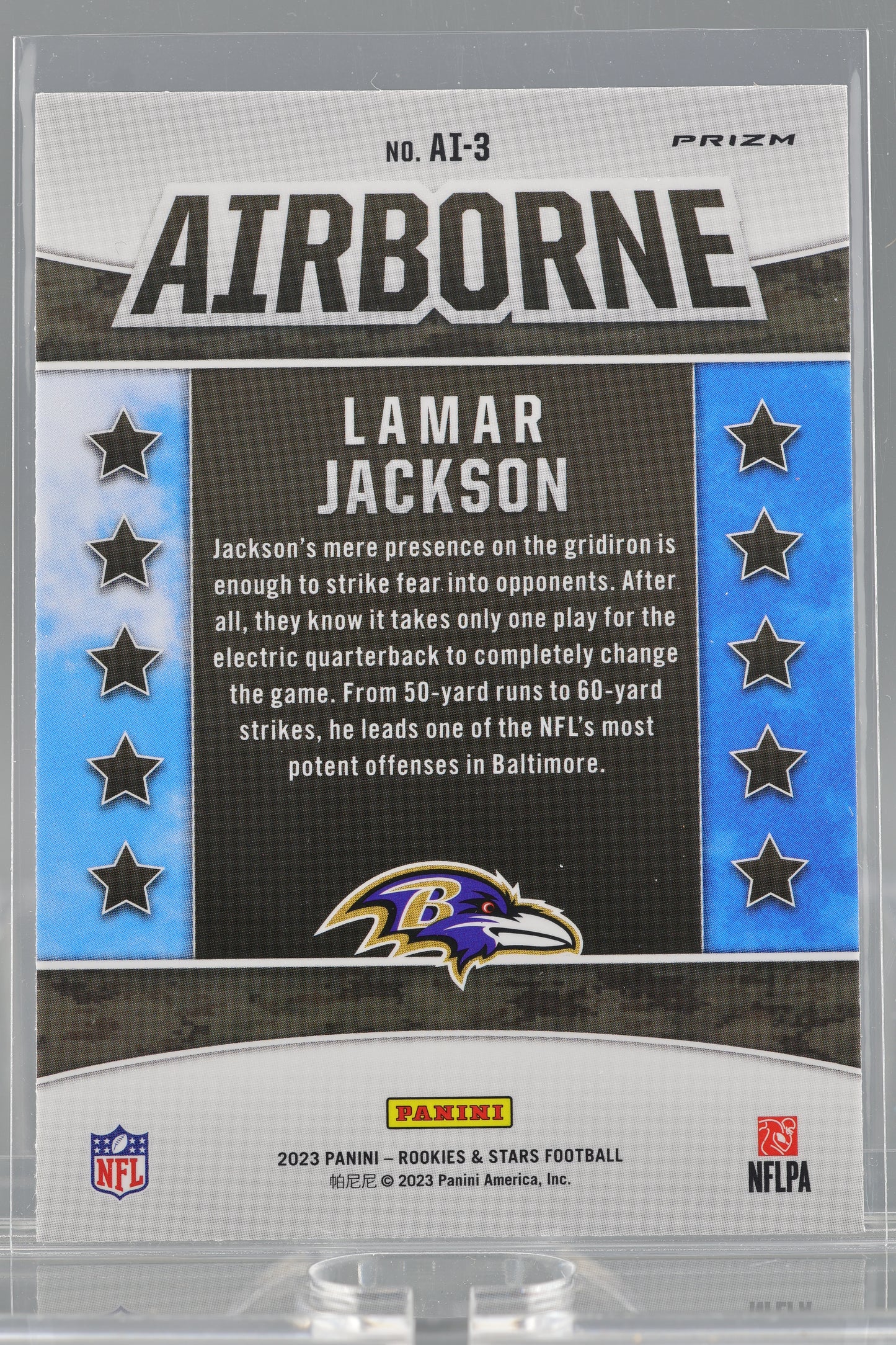 Lamar Jackson 2023 Panini Rookies & Stars Airborne #AI-3 Baltimore Ravens