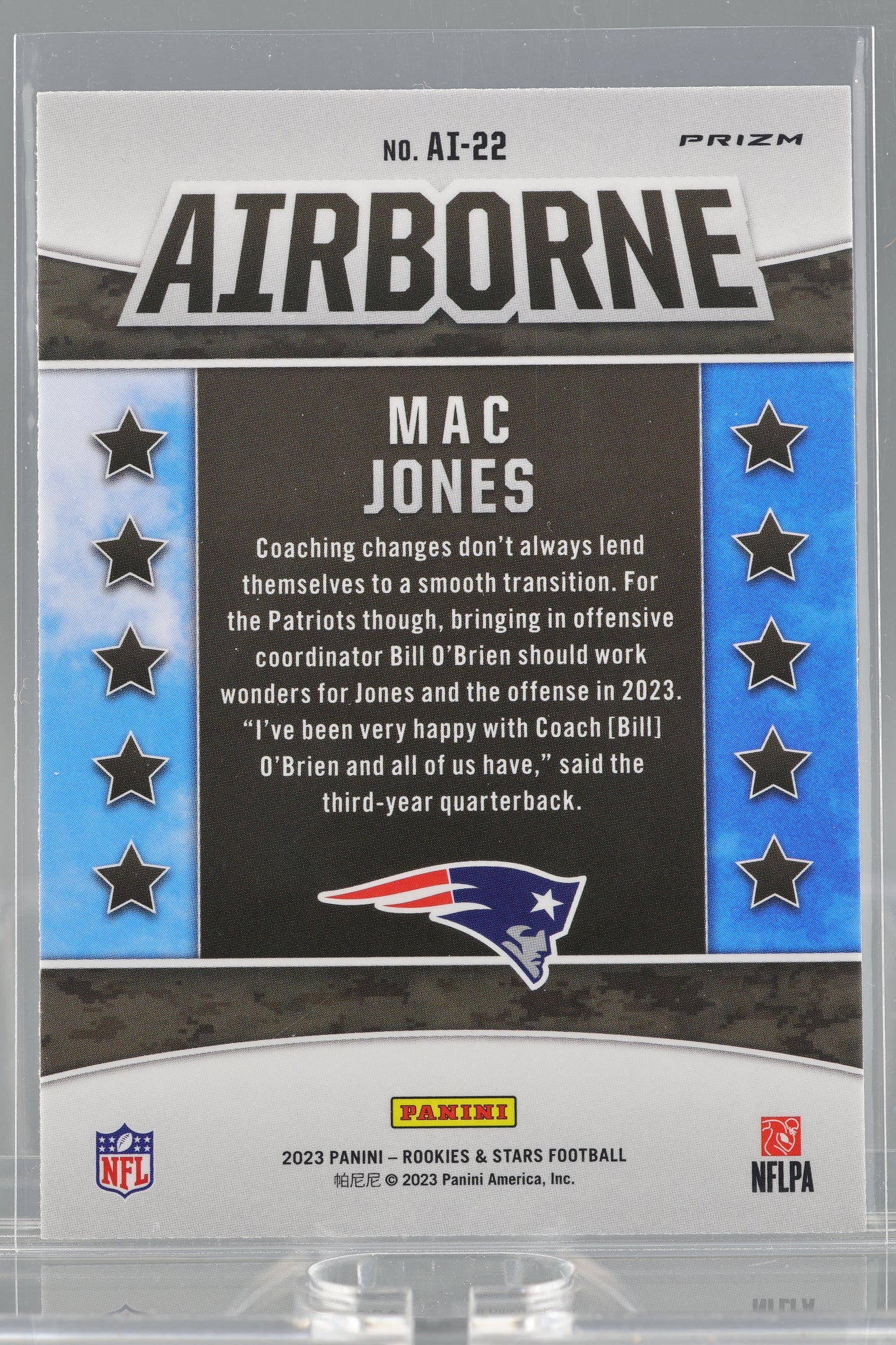 Mac Jones 2023 Panini Rookies & Stars Airborne #AI-22 New England Patriots