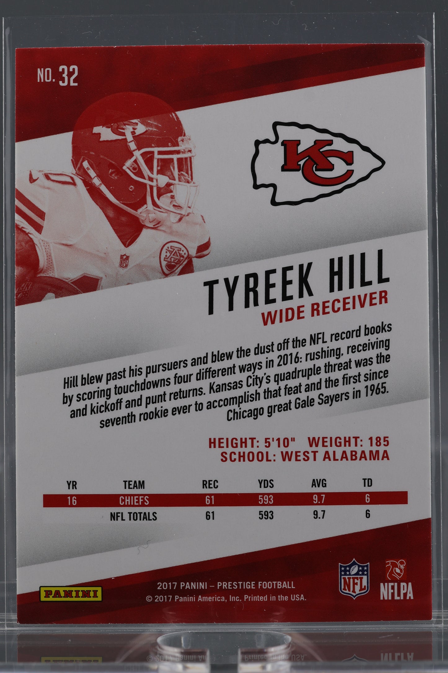 Tyreek Hill 2017 Panini Prestige #32 Kansas City Chiefs