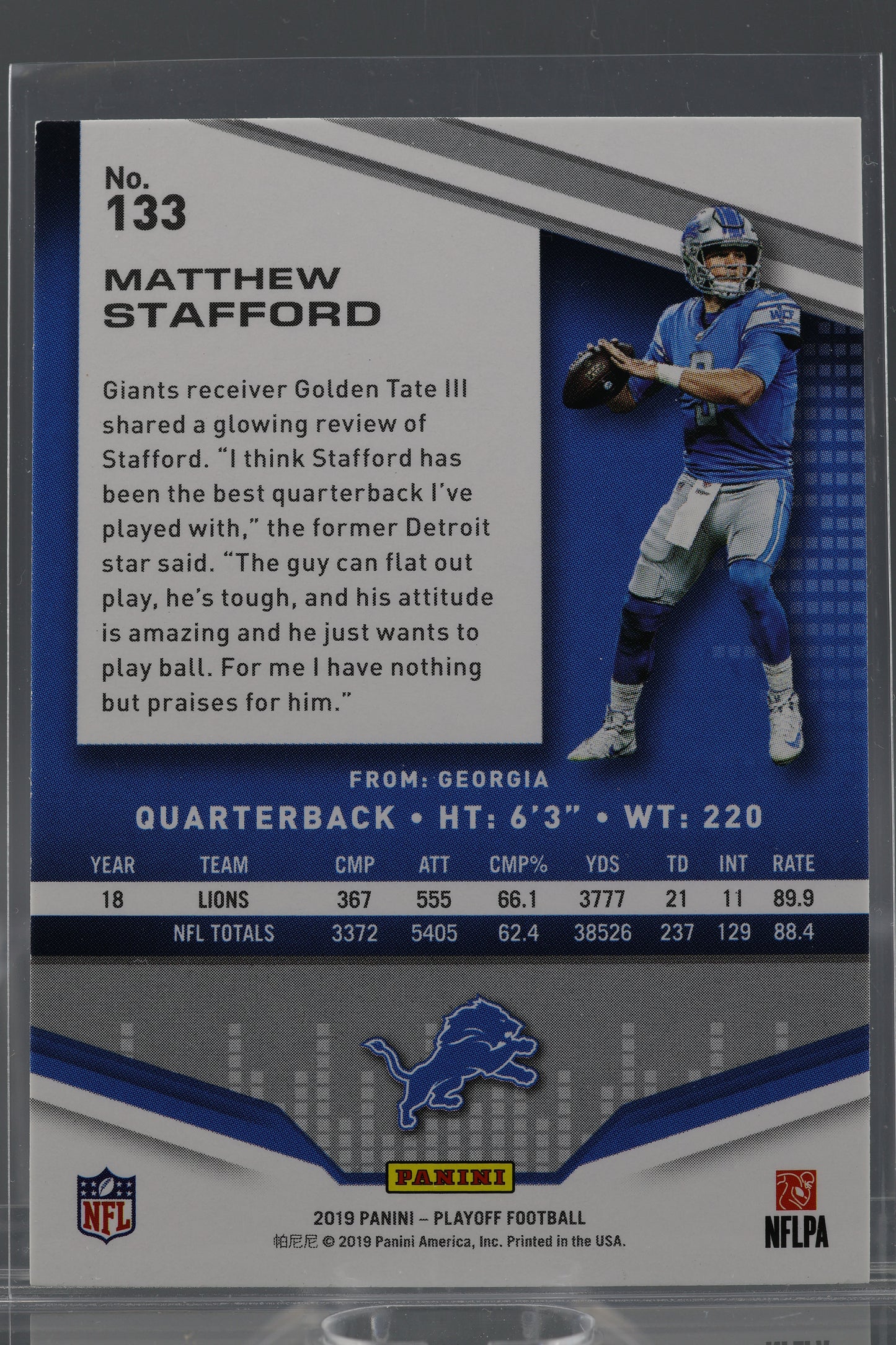 Matthew Stafford 2019 Panini Playoff #133 Detroit Lions