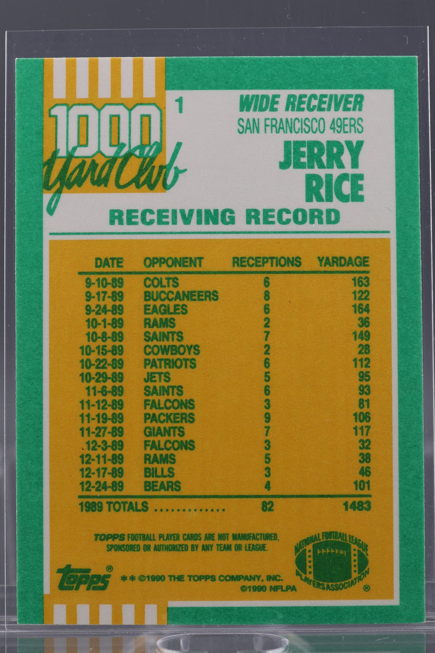 Jerry Rice 1990 Topps 1000 Yard Club #1 San Francisco 49ers