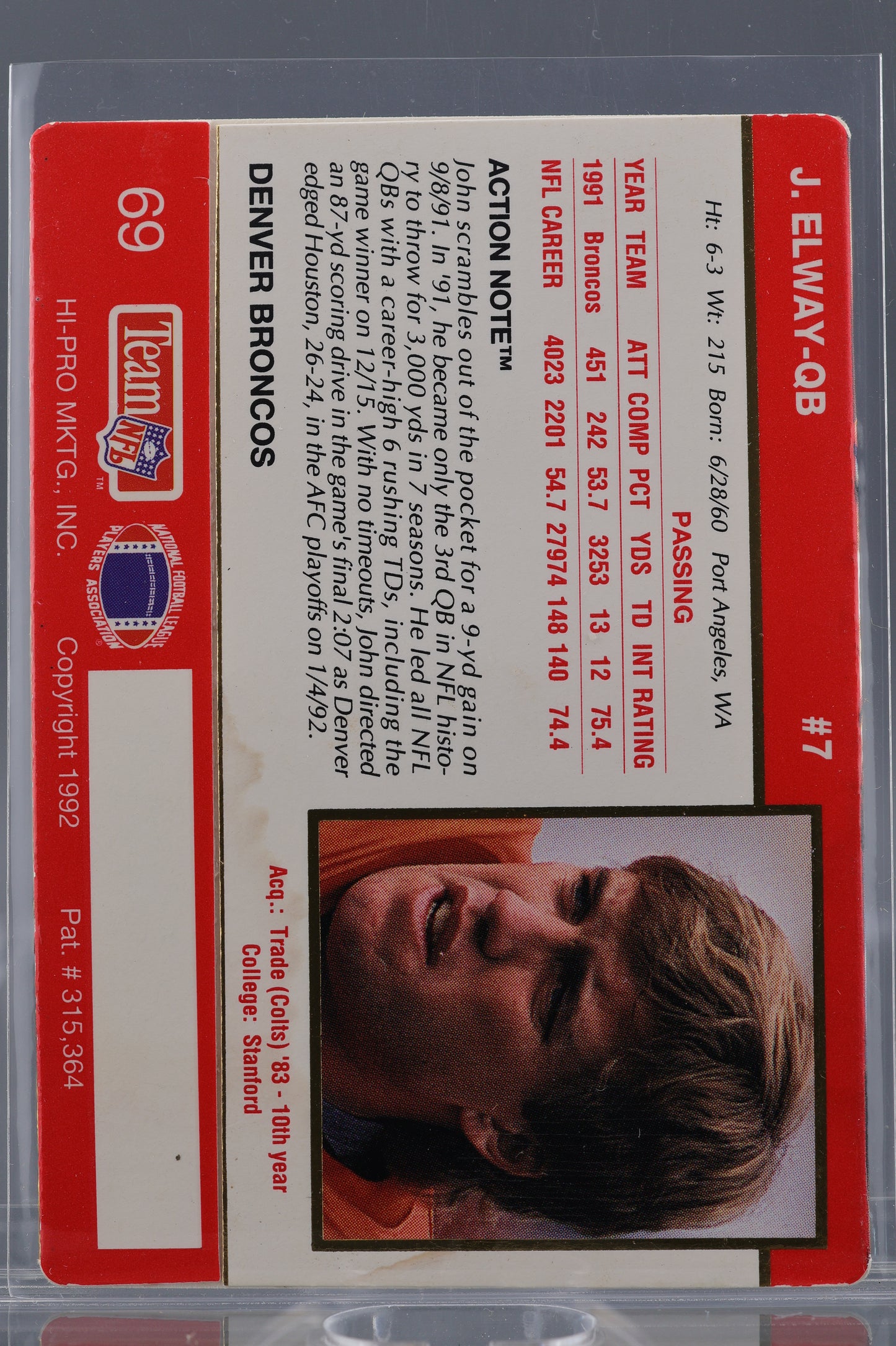 John Elway 1992 Action Packed #69 Denver Broncos