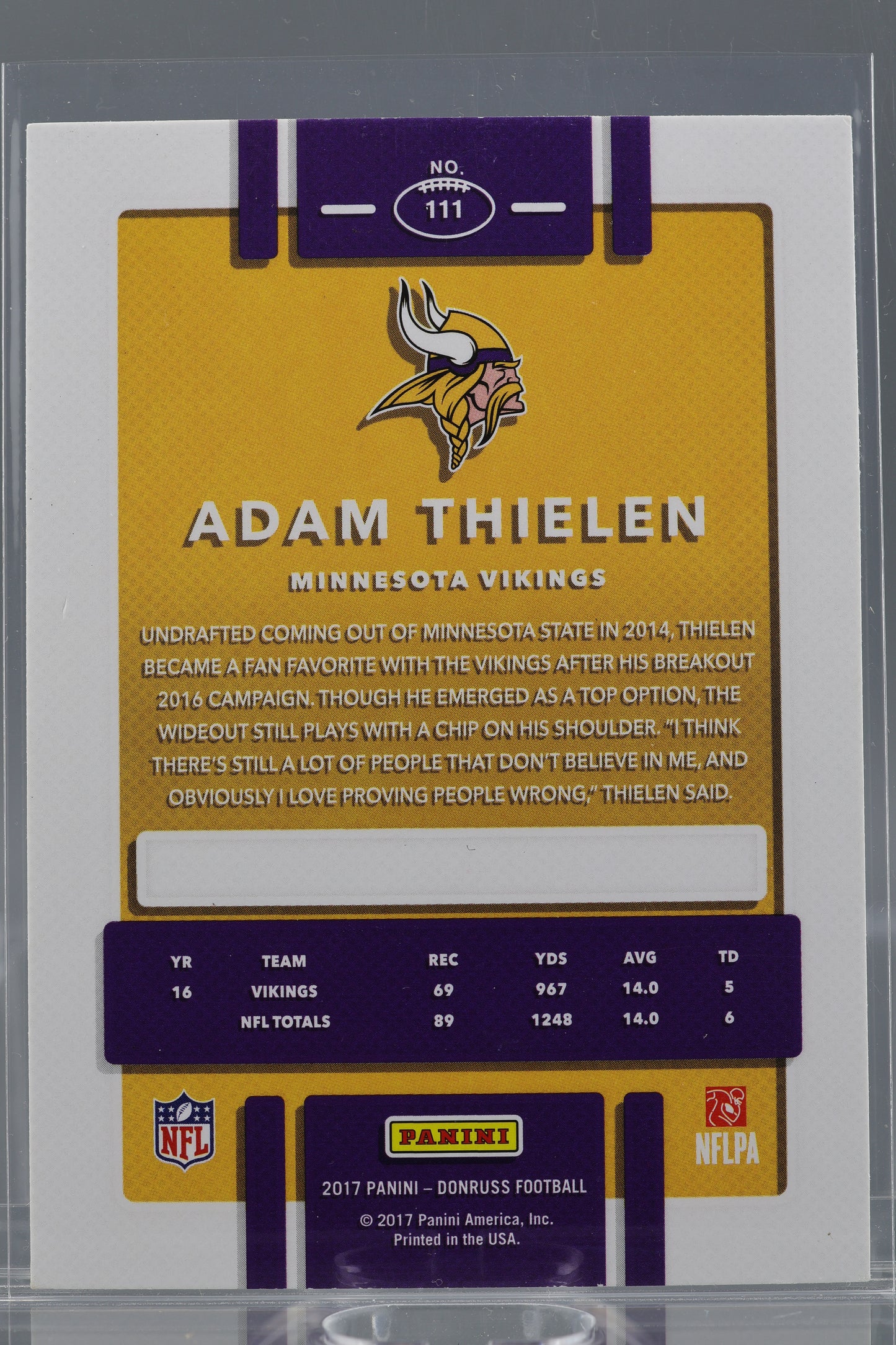 Adam Thielen 2017 Donruss #111 Minnesota Vikings