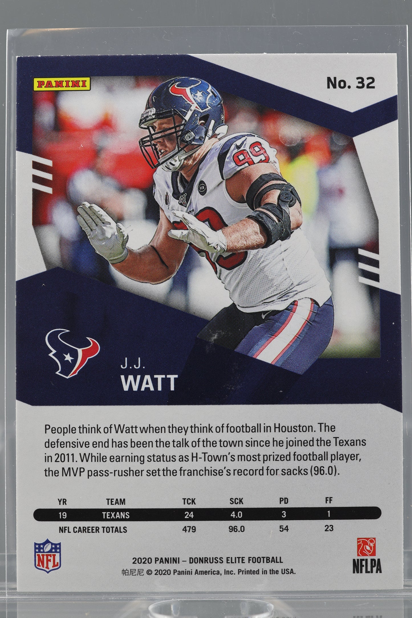 J.J. Watt 2020 Donruss Elite #32 Houston Texans