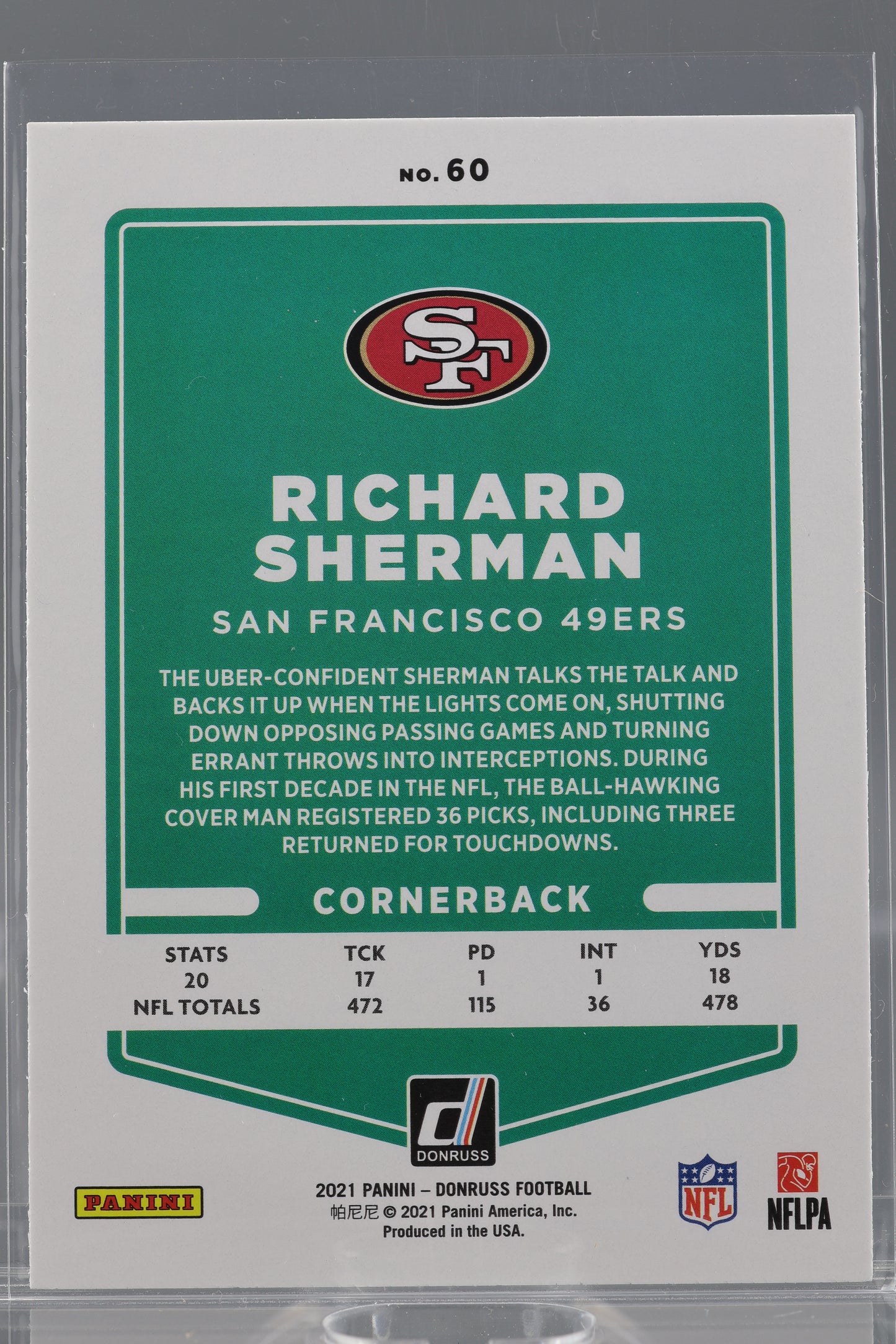 Richard Sherman 2021 Donruss #60 San Francisco 49ers