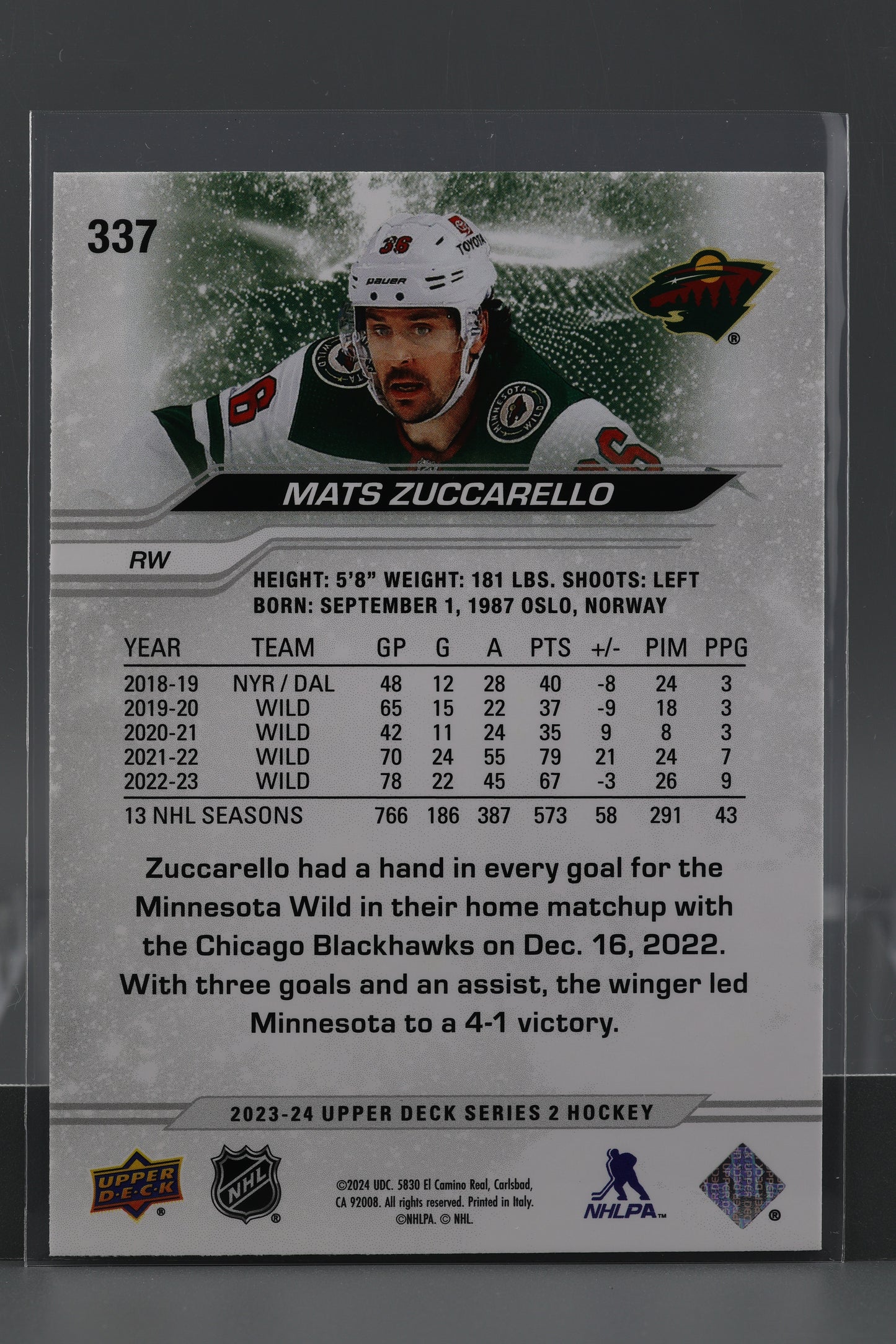 Mats Zuccarello 2023 Upper Deck Series Two #337 Minnesota Wild