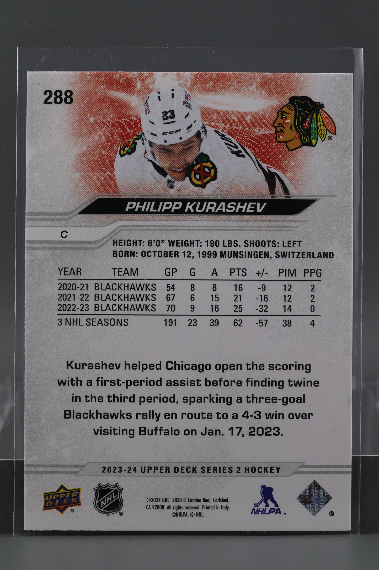 Philipp Kurashev 2023 Upper Deck Series Two #288 Chicago Blackhawks