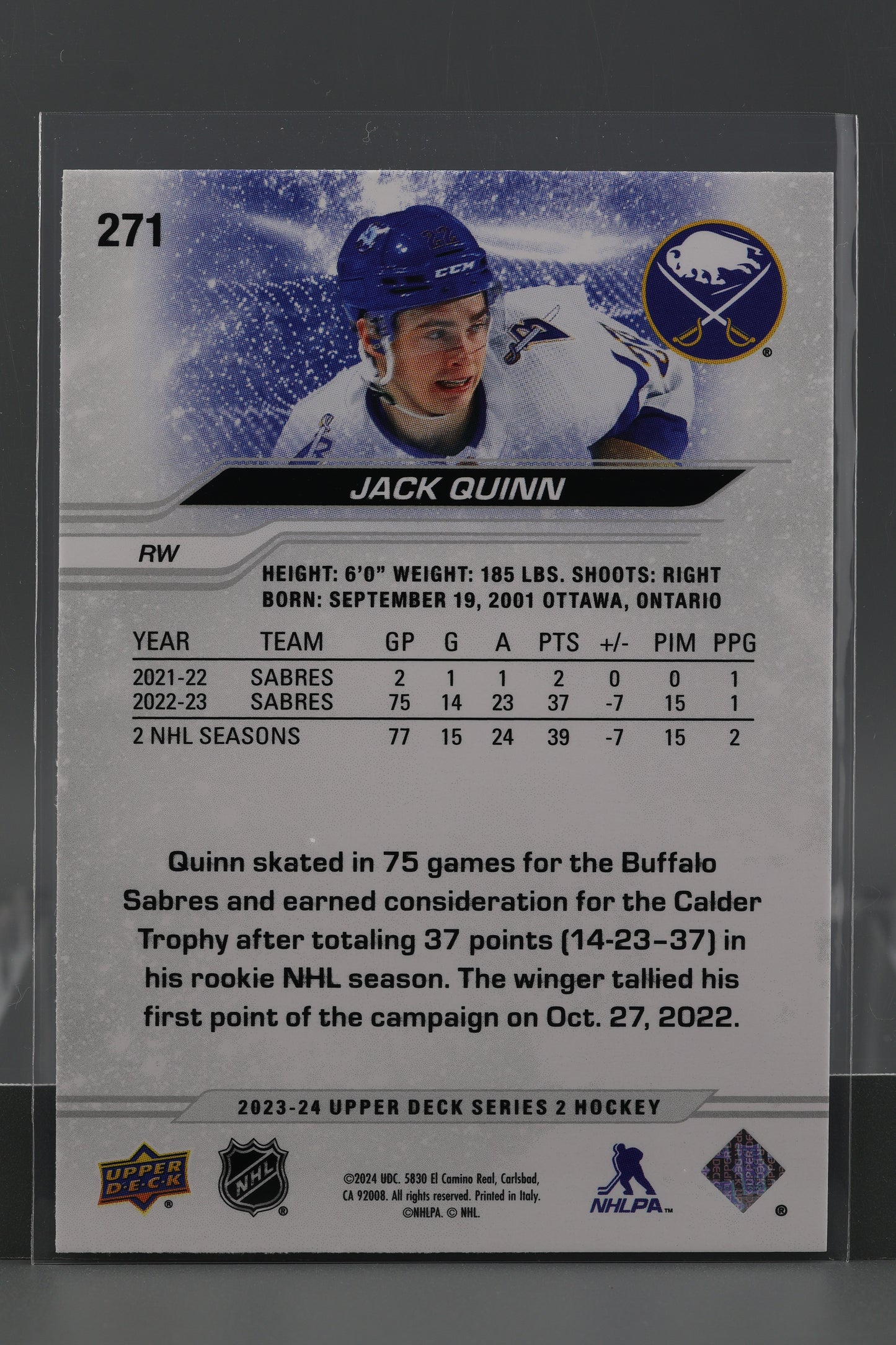 Jack Quinn 2023 Upper Deck Series Two #271 Buffalo Sabres