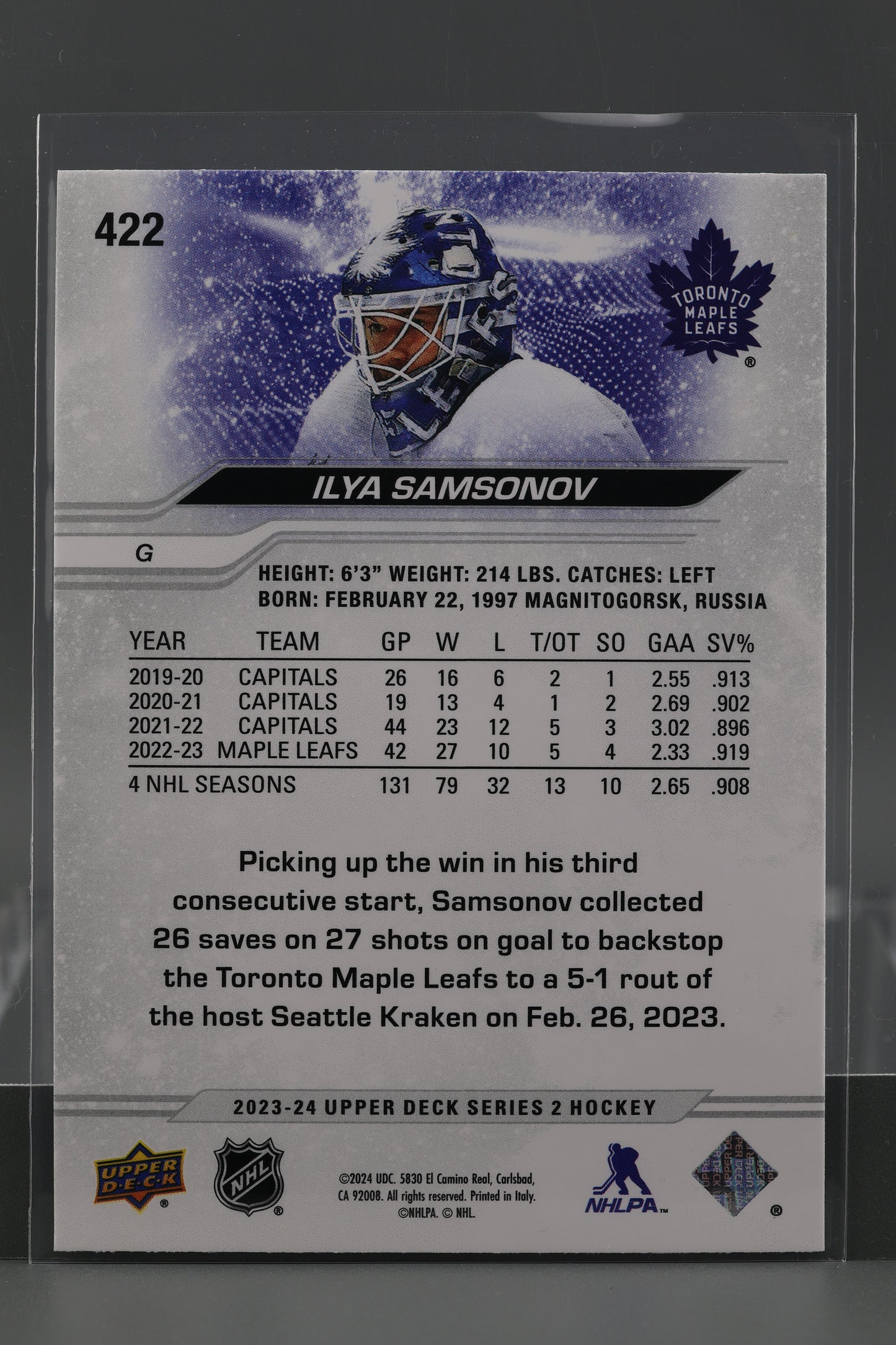 Ilya Samsonov 2023 Upper Deck Series Two #422 Toronto Maple Leafs