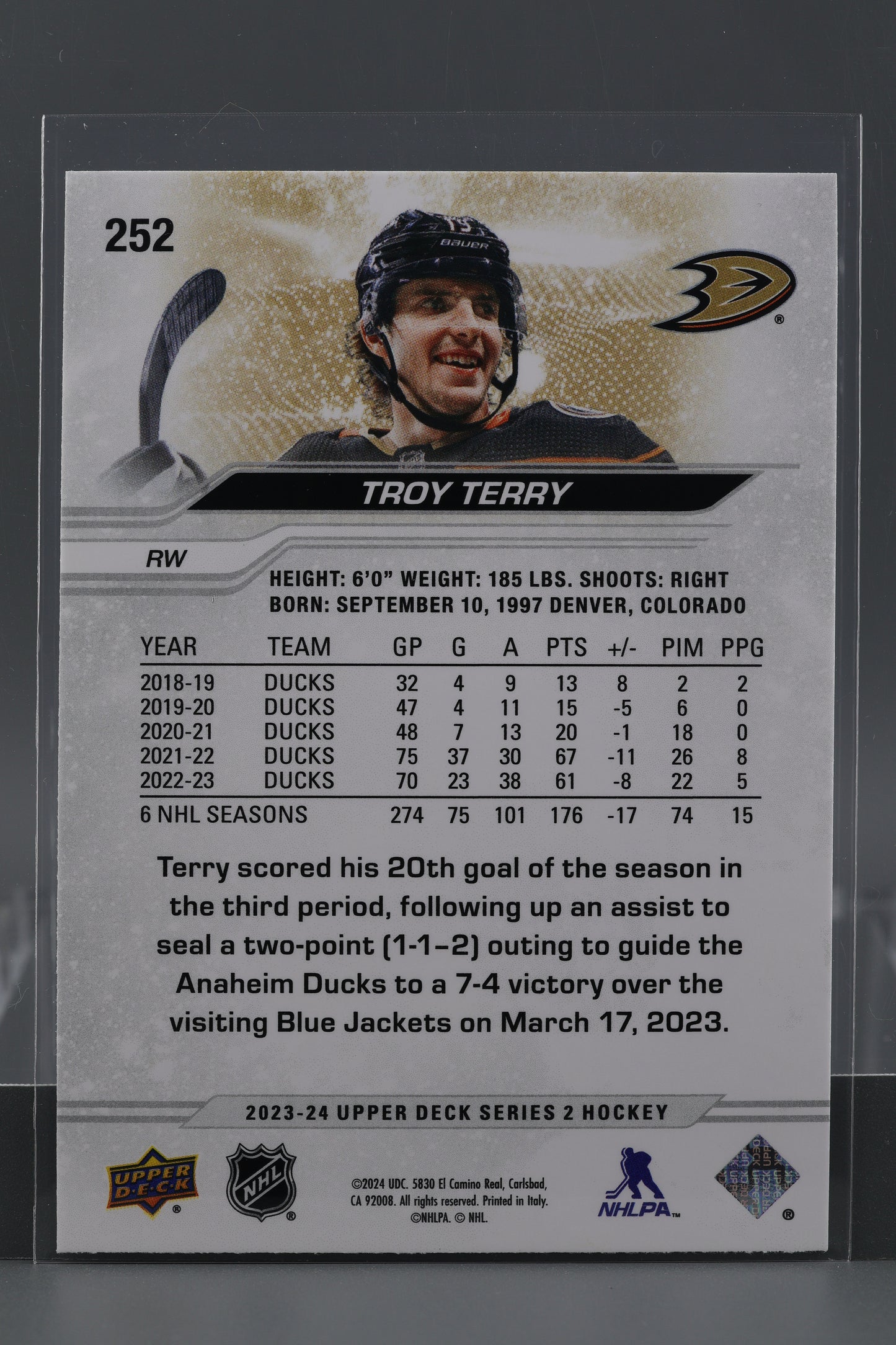 Troy Terry 2023 Upper Deck Series Two #252 Anaheim Ducks