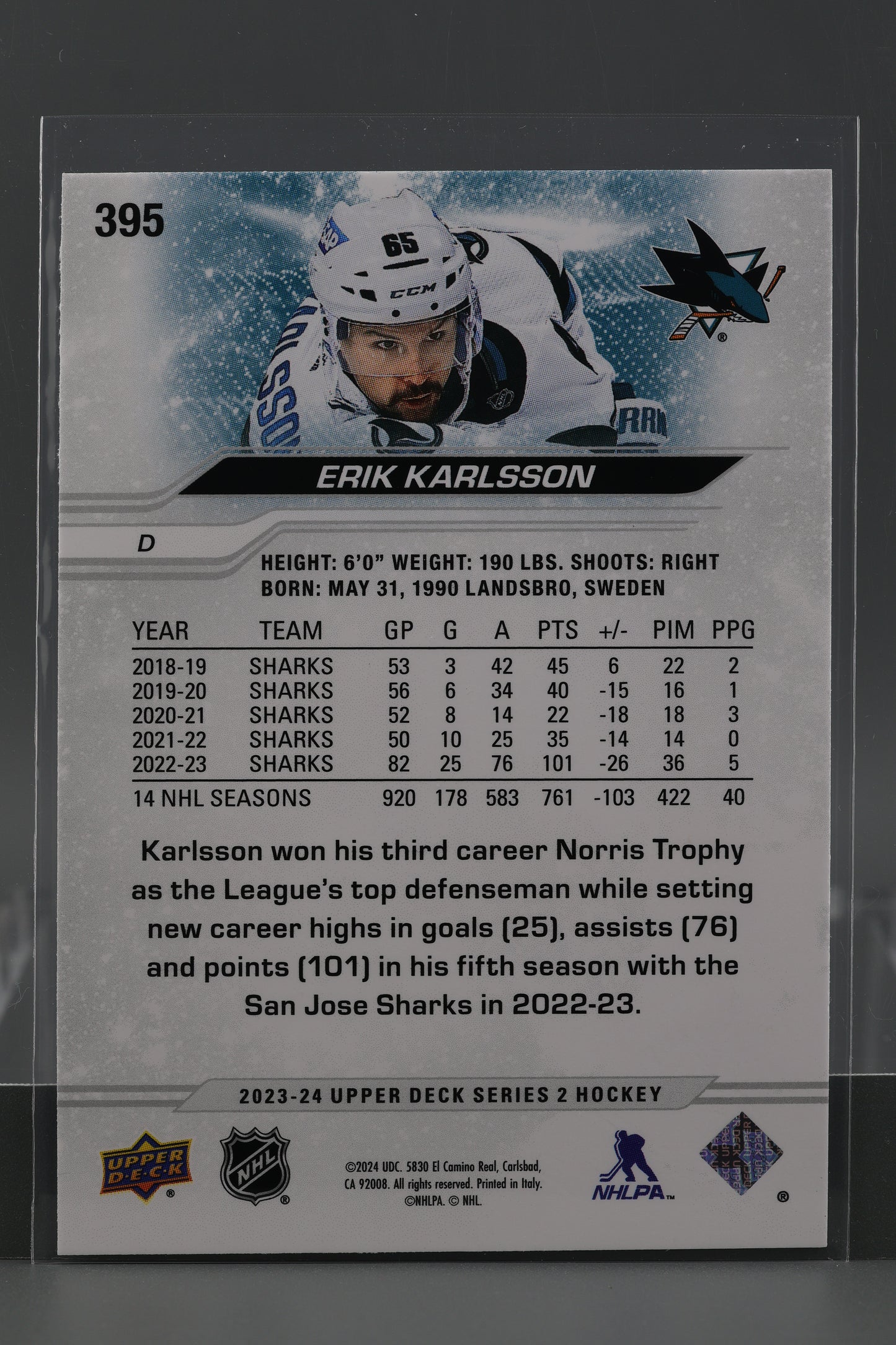 Erik Karlsson 2023 Upper Deck Series Two #395 San Jose Sharks