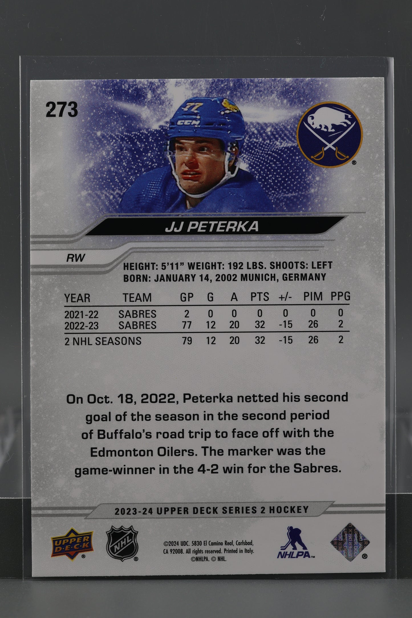 JJ Peterka 2023 Upper Deck Series Two #273 Buffalo Sabres