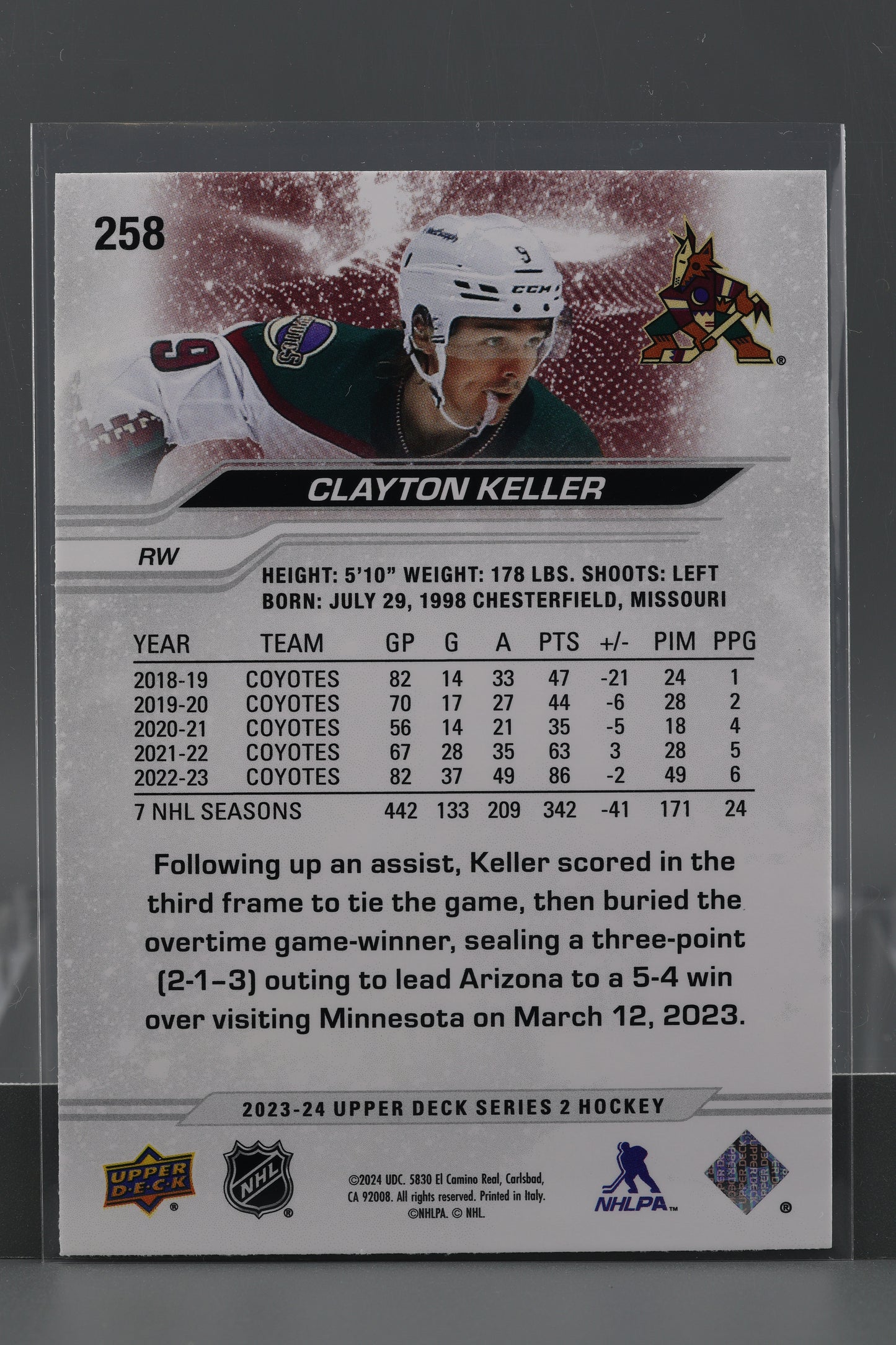 Clayton Keller 2023 Upper Deck Series Two #258 Arizona Coyotes