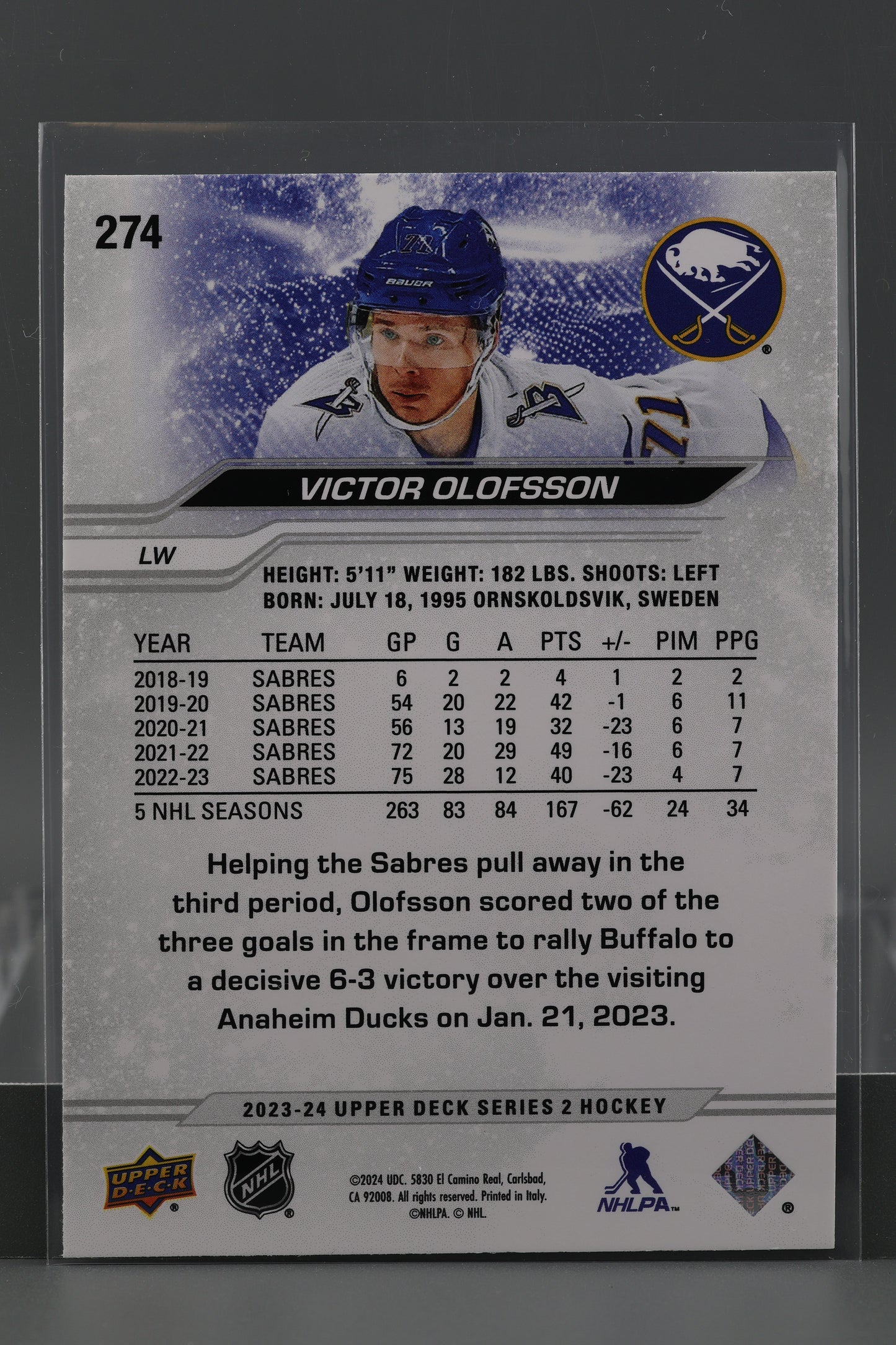 Victor Olofsson 2023 Upper Deck Series Two #274 Buffalo Sabres