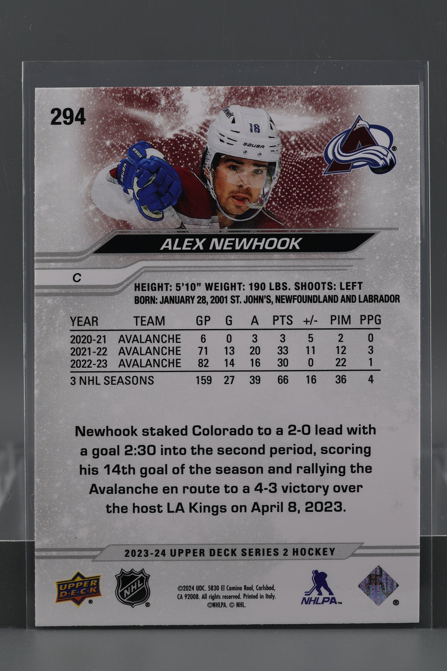 Alex Newhook 2023 Upper Deck Series Two #294 Colorado Avalanche