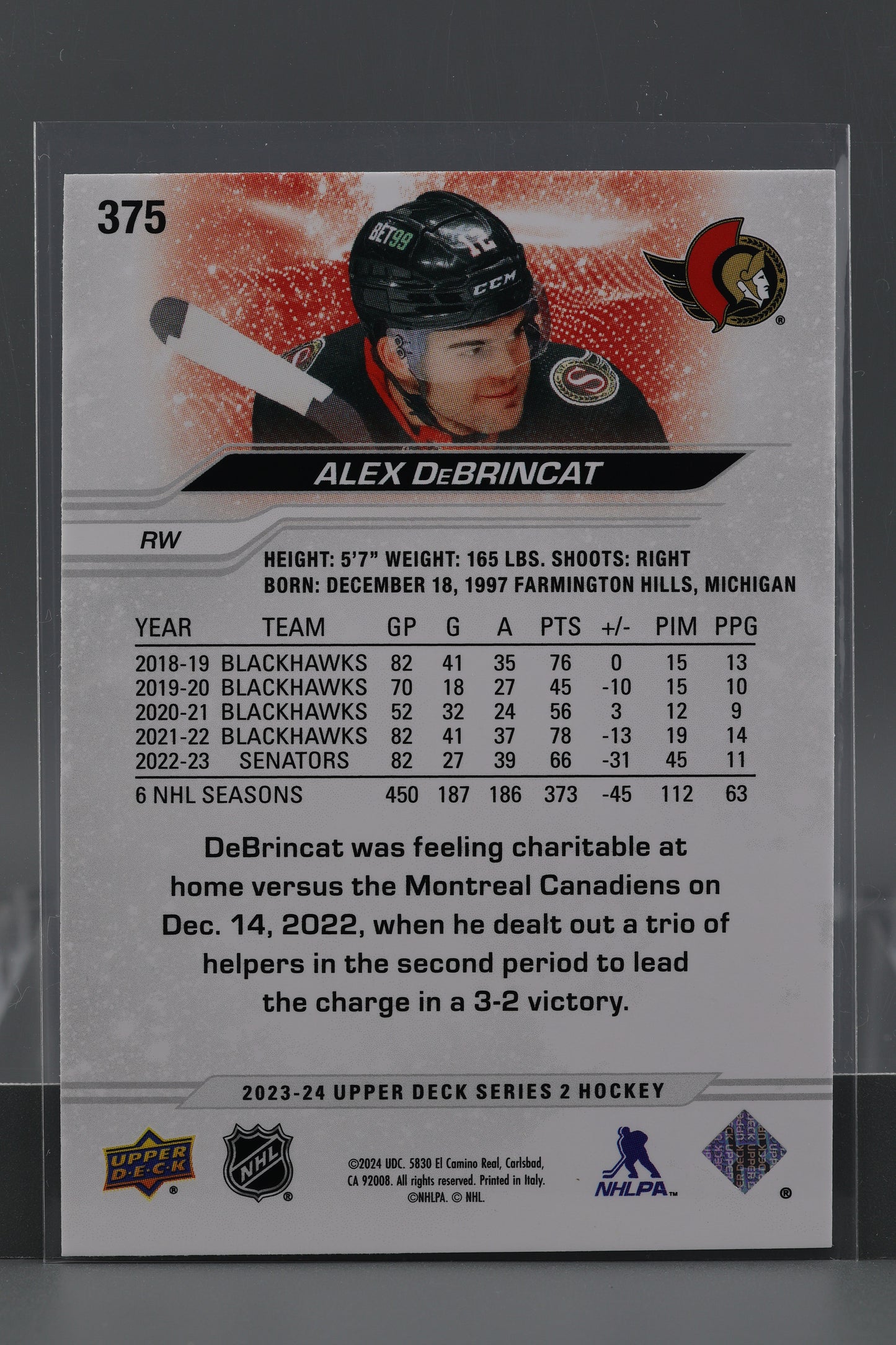 Alex DeBrincat 2023 Upper Deck Series Two #375 Ottawa Senators