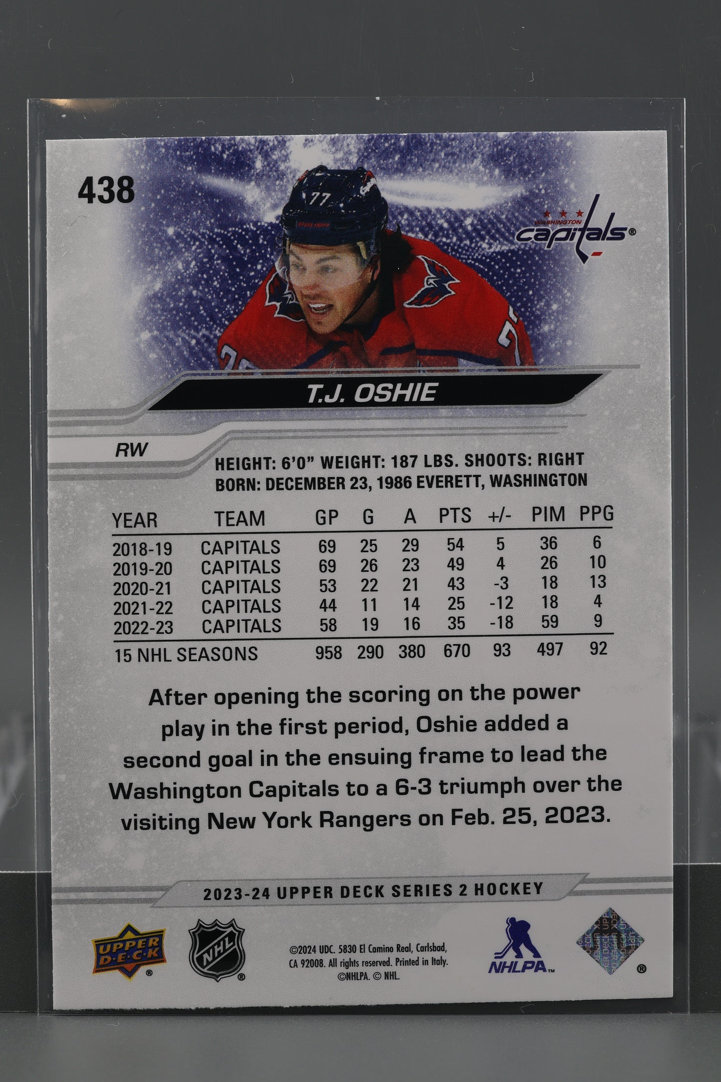 T.J. Oshie 2023 Upper Deck Series Two #438 Washington Capitals