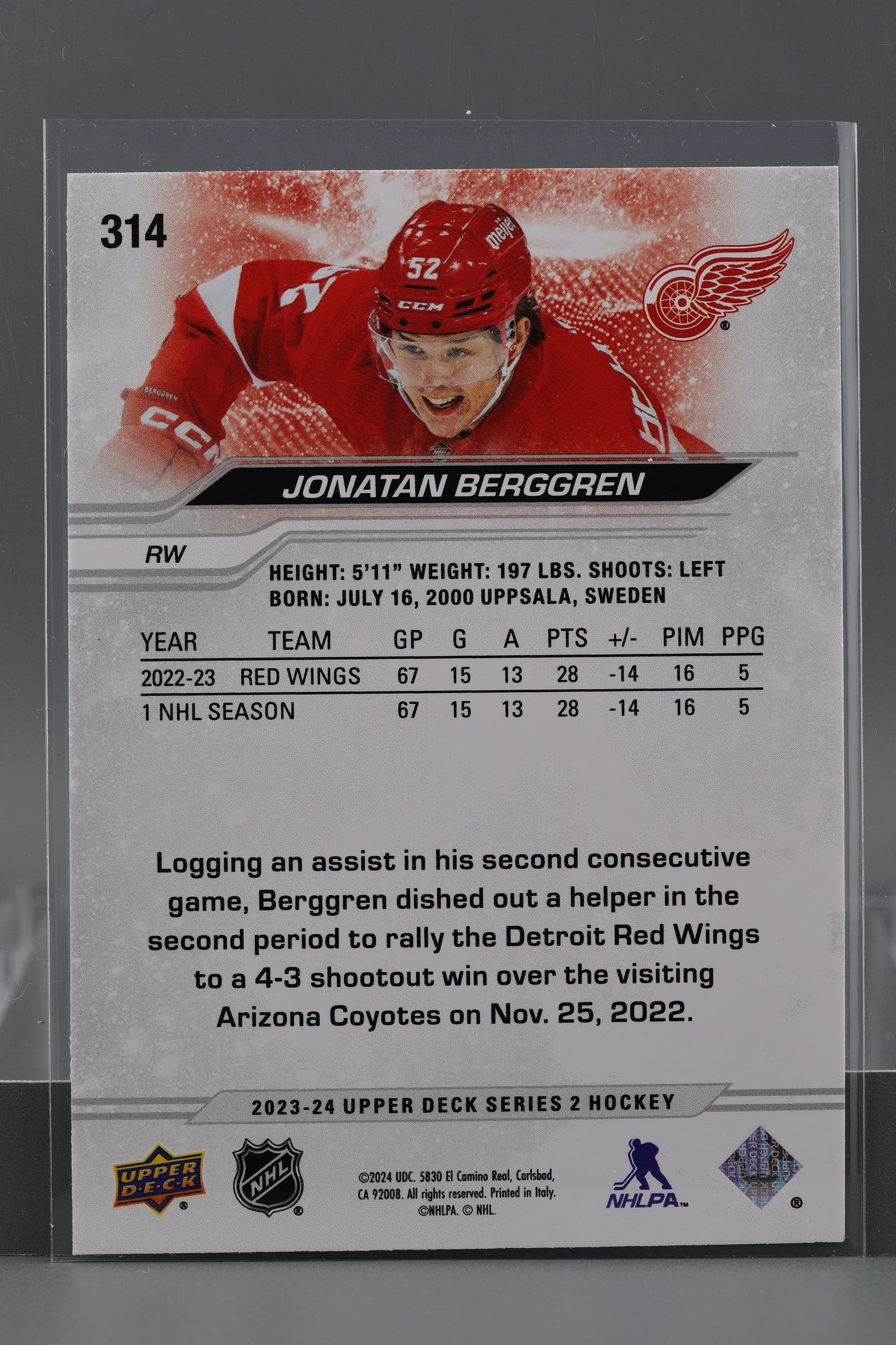 Jonatan Berggren 2023 Upper Deck Series Two #314 Detroit Red Wings