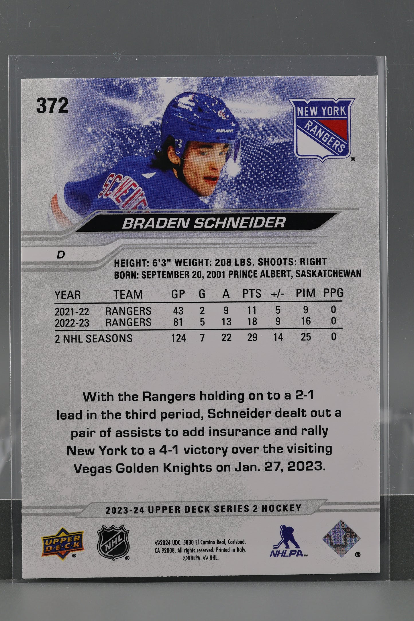Braden Schneider 2023 Upper Deck Series Two #372 New York Rangers