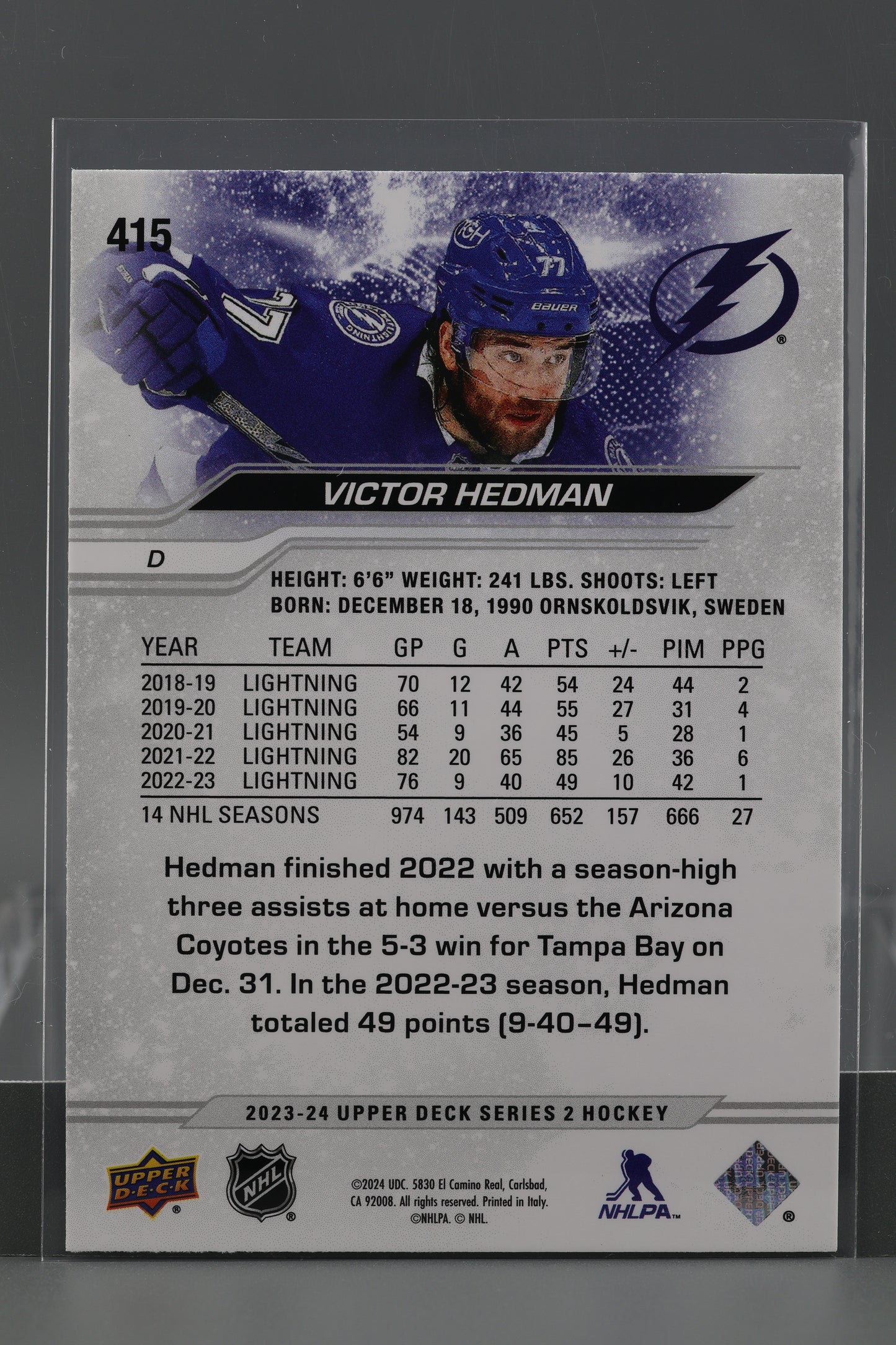 Victor Hedman 2023 Upper Deck Series Two #415 Tampa Bay Lightning