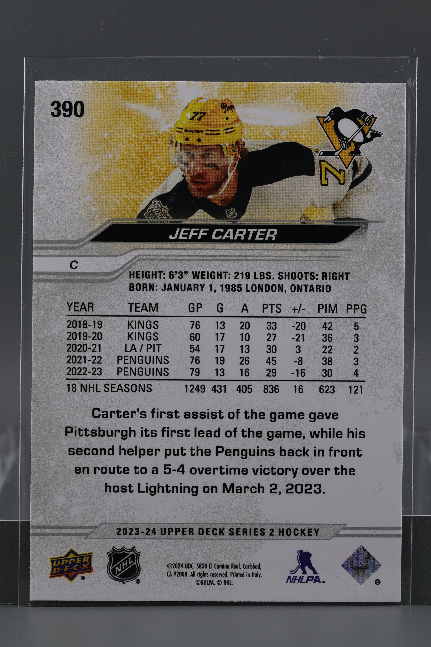 Jeff Carter 2023 Upper Deck Series Two #390 Pittsburgh Penguins