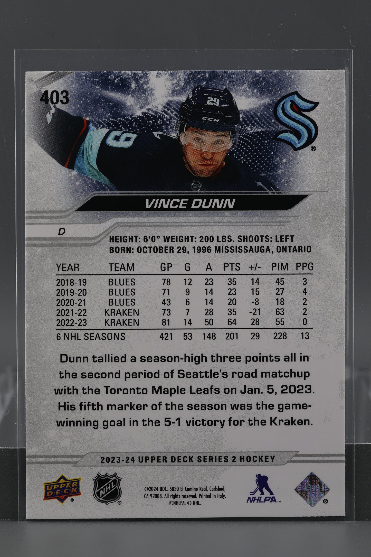 Vince Dunn 2023 Upper Deck Series Two #403 Seattle Kraken