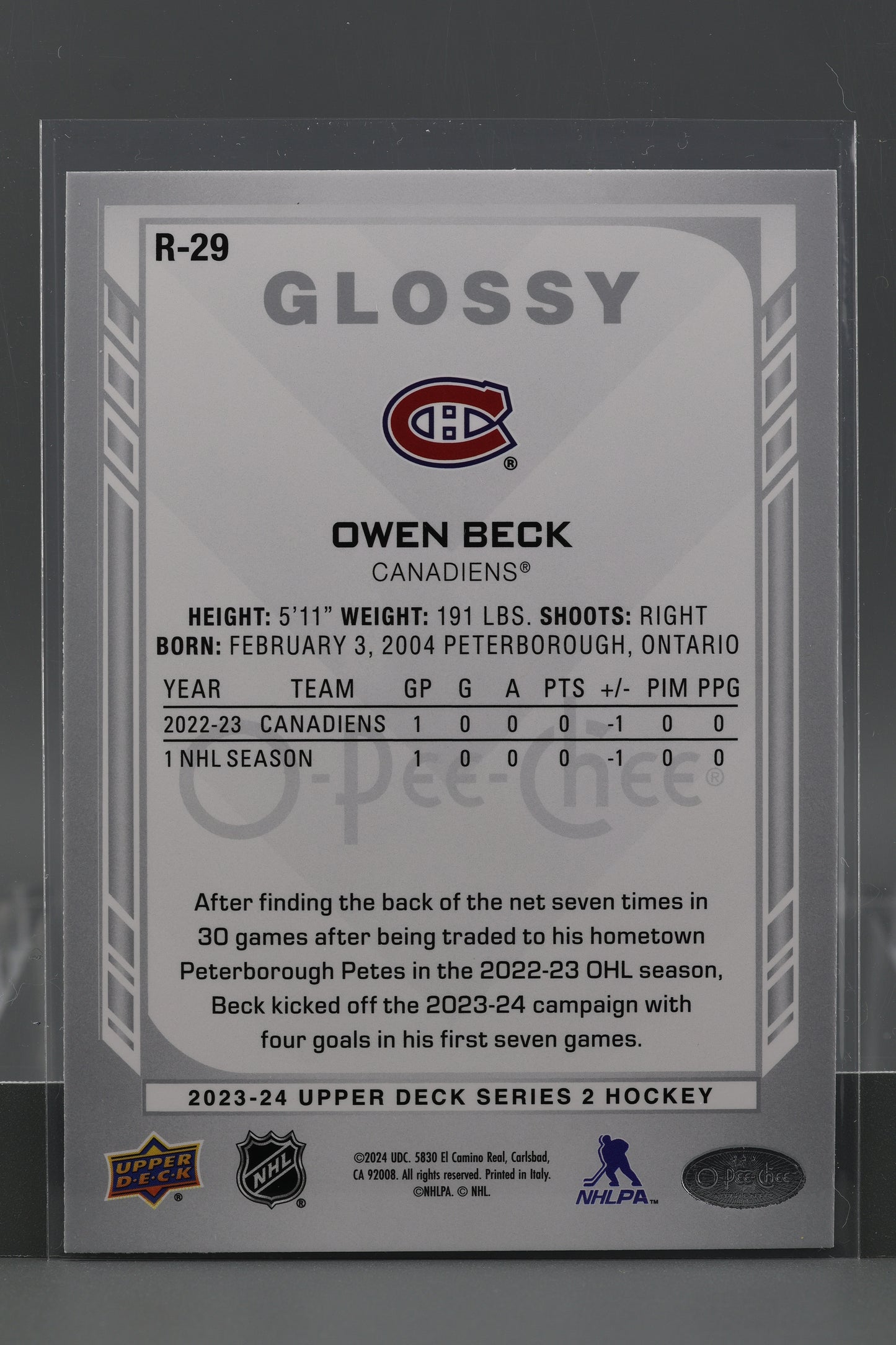 Owen Beck 2023 Upper Deck O-Pee-Chee Glossy Series Two #R-29 Montreal Canadiens