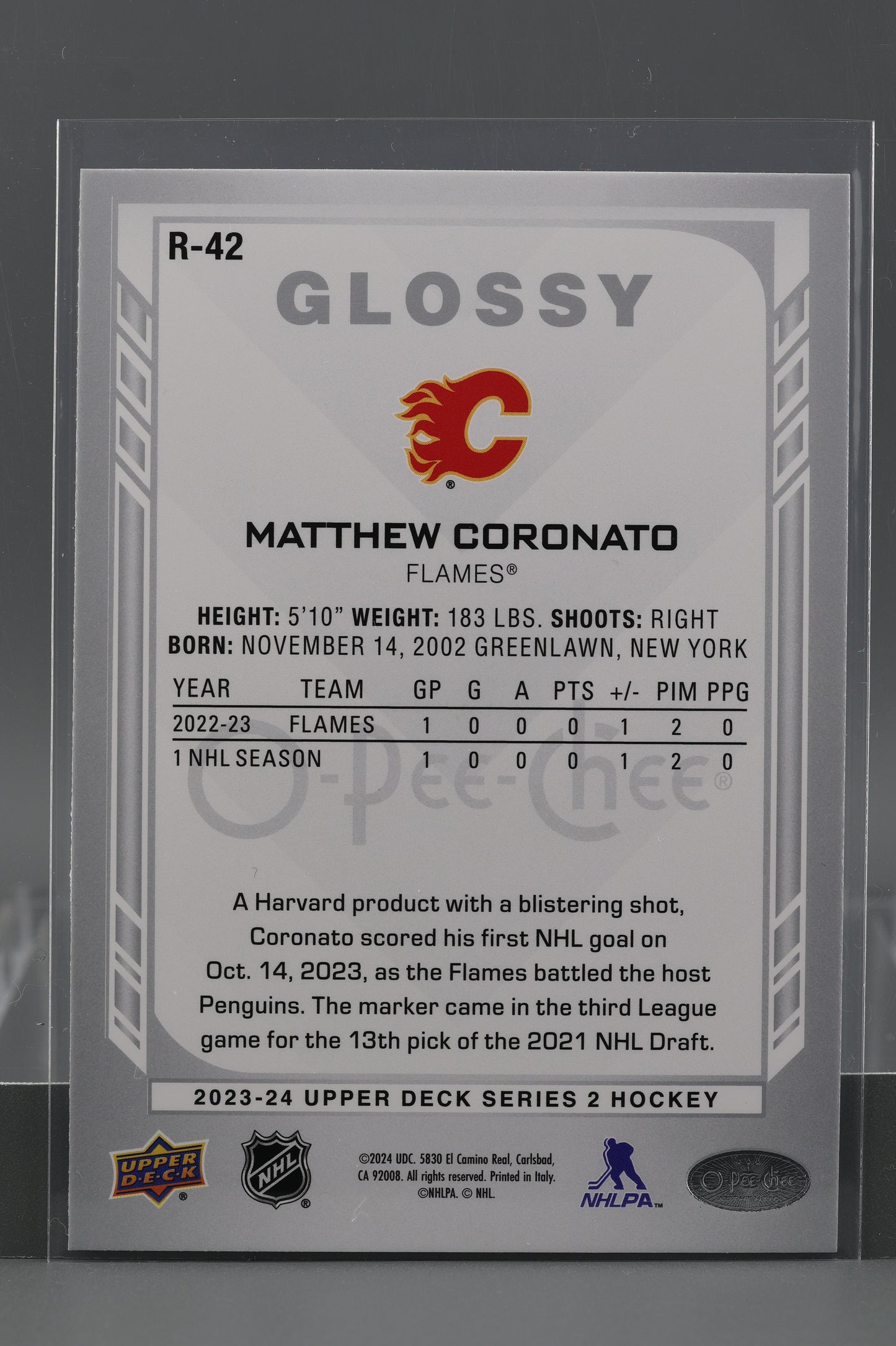 Matthew Coronato 2023 Upper Deck O-Pee-Chee Glossy Series Two #R-42 Calgary Flames