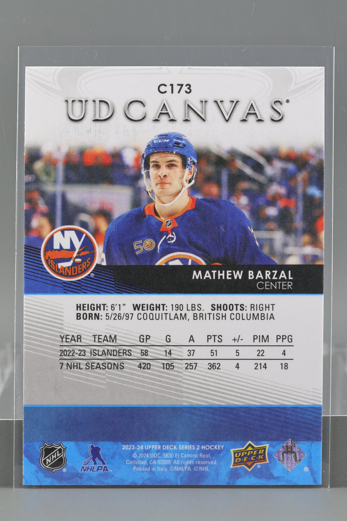 Mathew Barzal 2023 Upper Deck UD Canvas Series Two #C173 New York Islanders