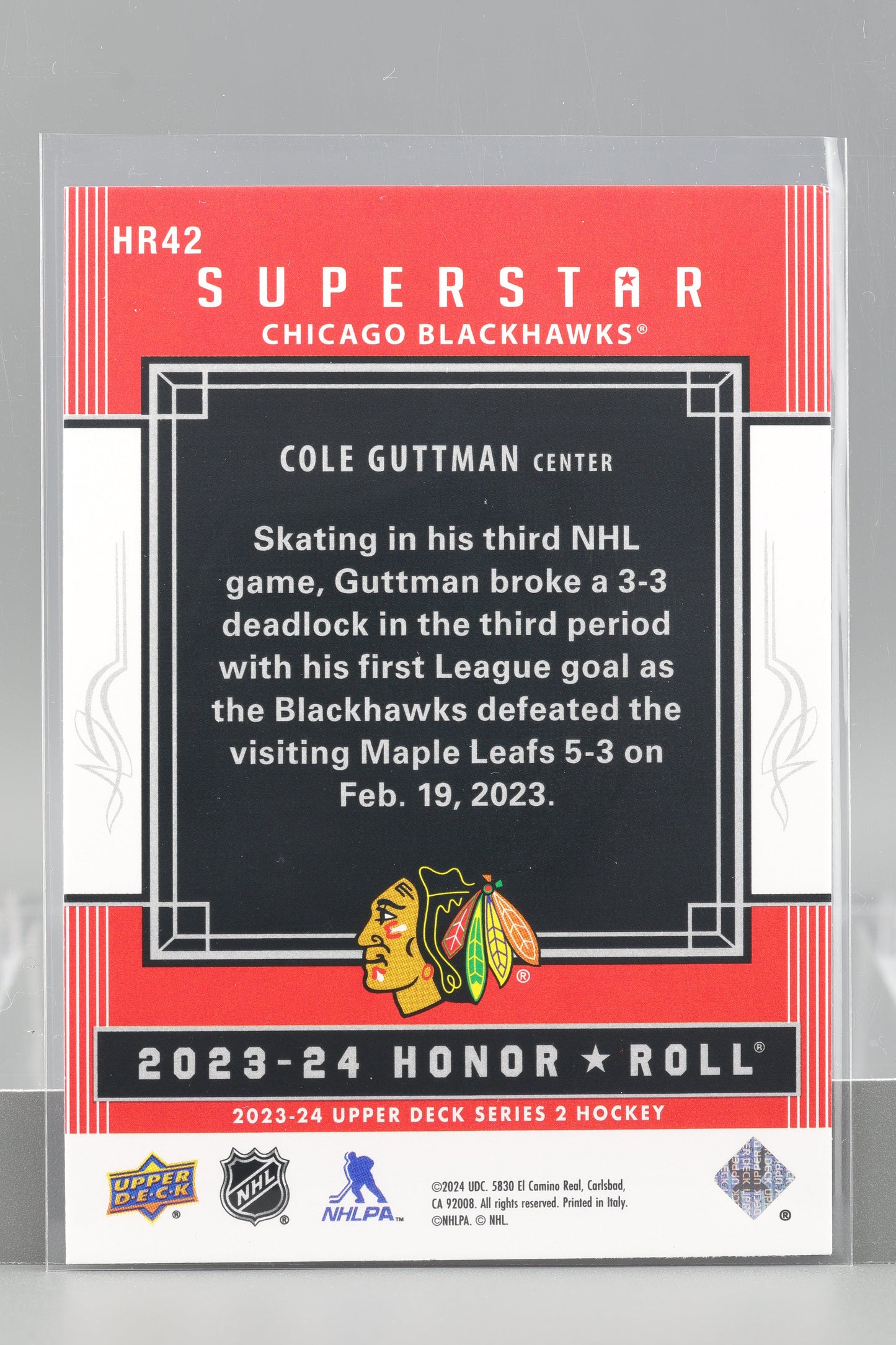 Cole Guttman 2023 Upper Deck Honor Roll Red Rainbow Series Two #HR42 Chicago Blackhawks