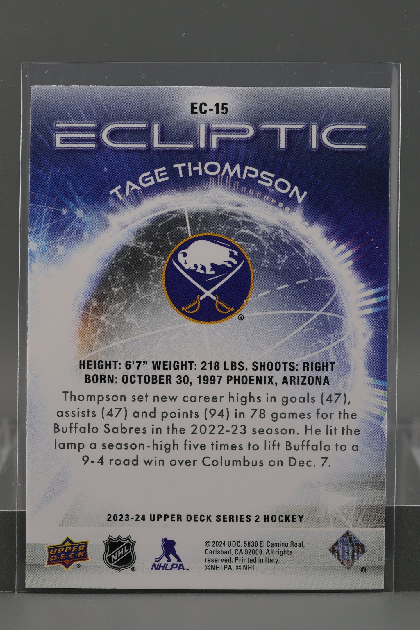 Tage Thompson 2023 Upper Deck Ecliptic Series Two #EC-15 Buffalo Sabres