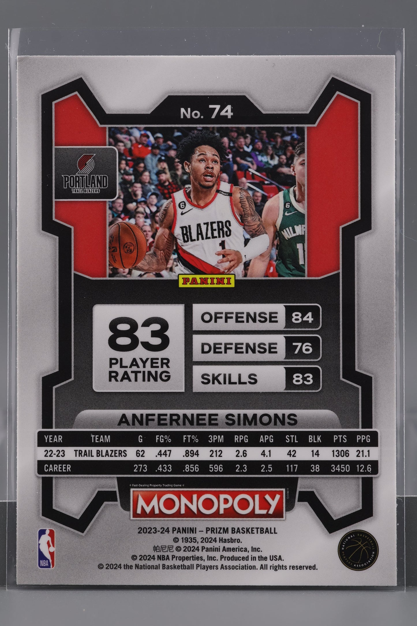 Anfernee Simons 2023-24 Panini Prizm Monopoly #74 Portland Trail Blazers