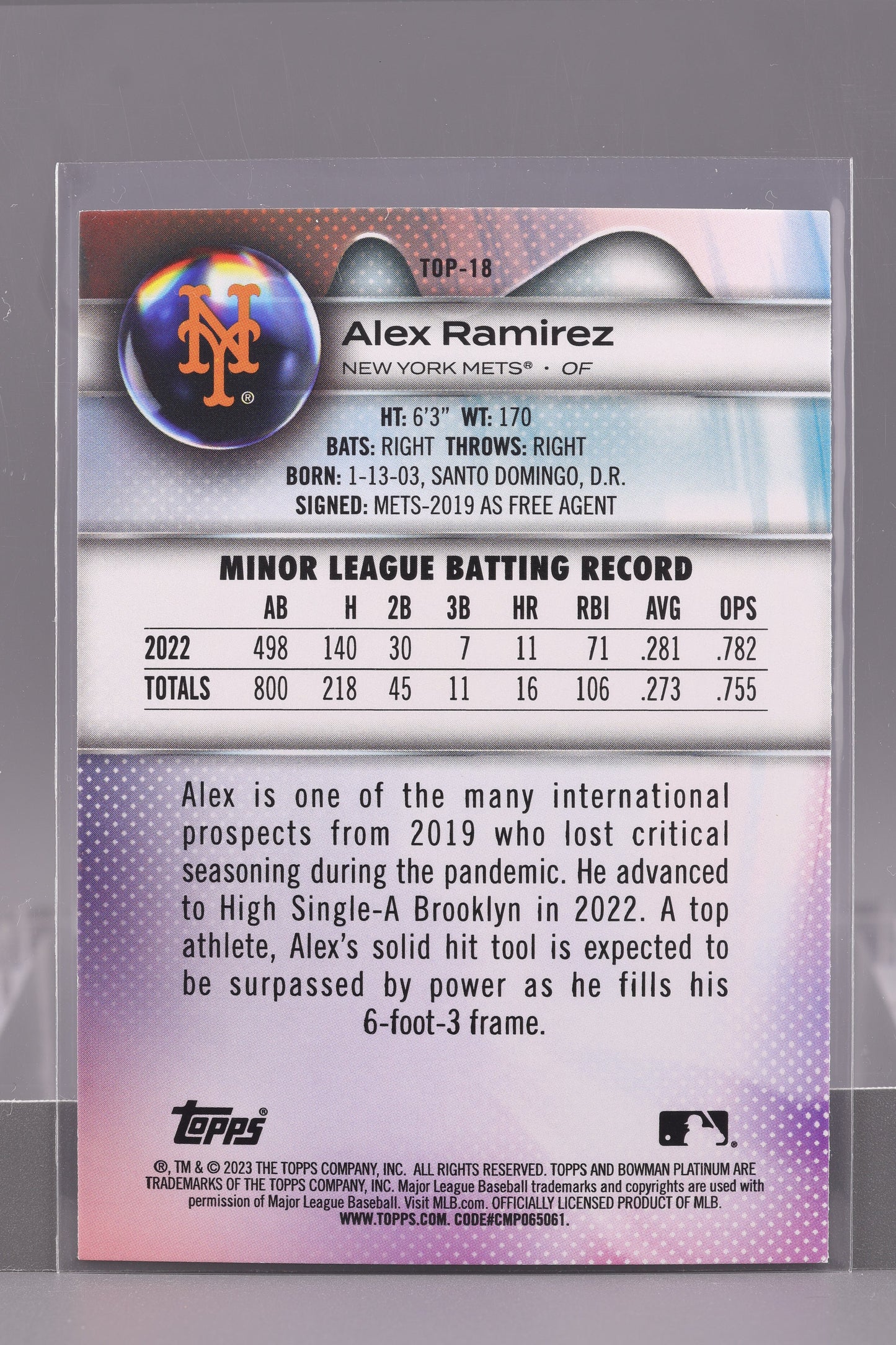 Alex Ramirez 2023 Bowman Platinum Top Prospects #TOP-18 New York Mets