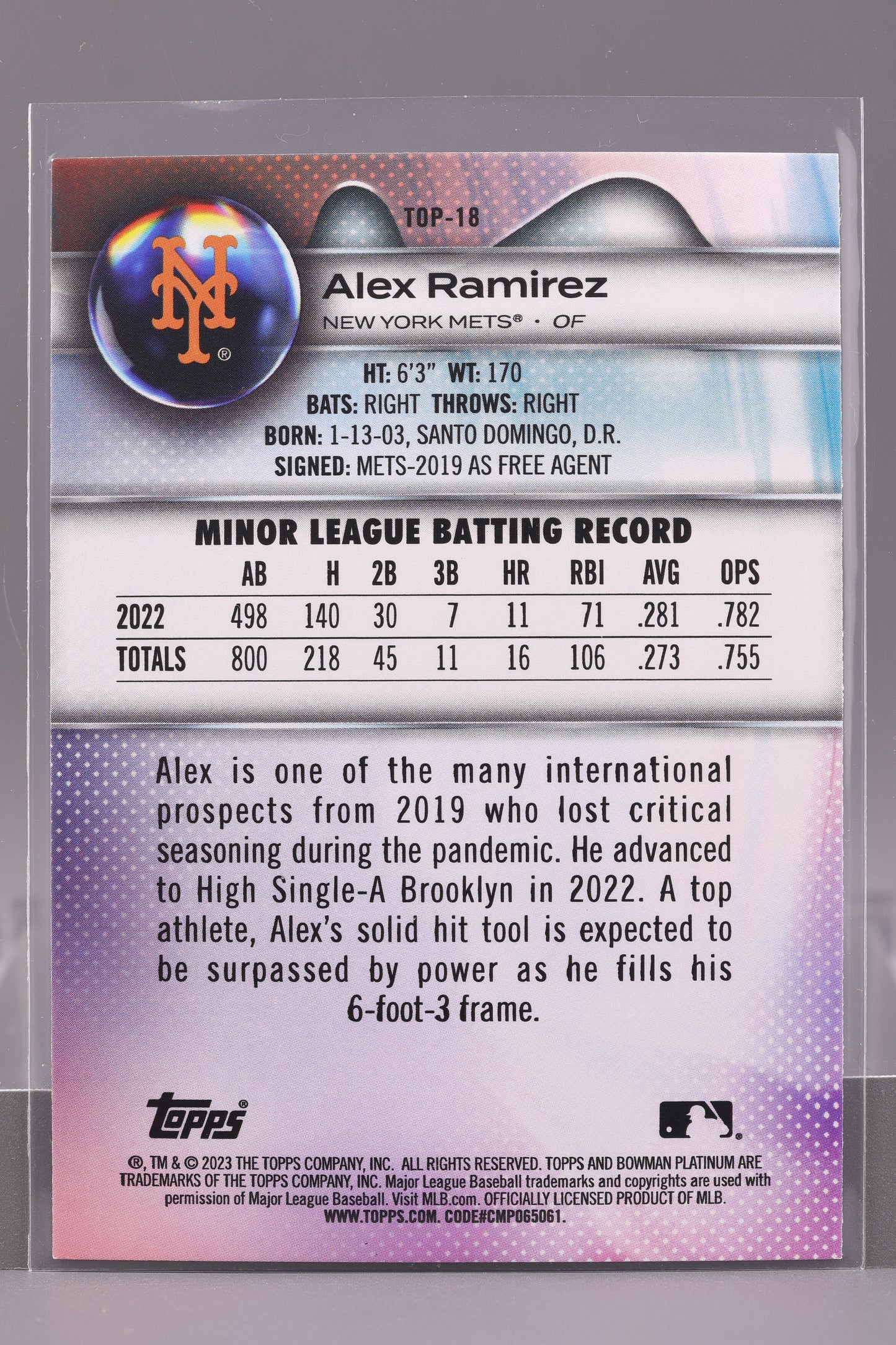 Alex Ramirez 2023 Bowman Platinum #TOP-18 Top Prospects New York Mets