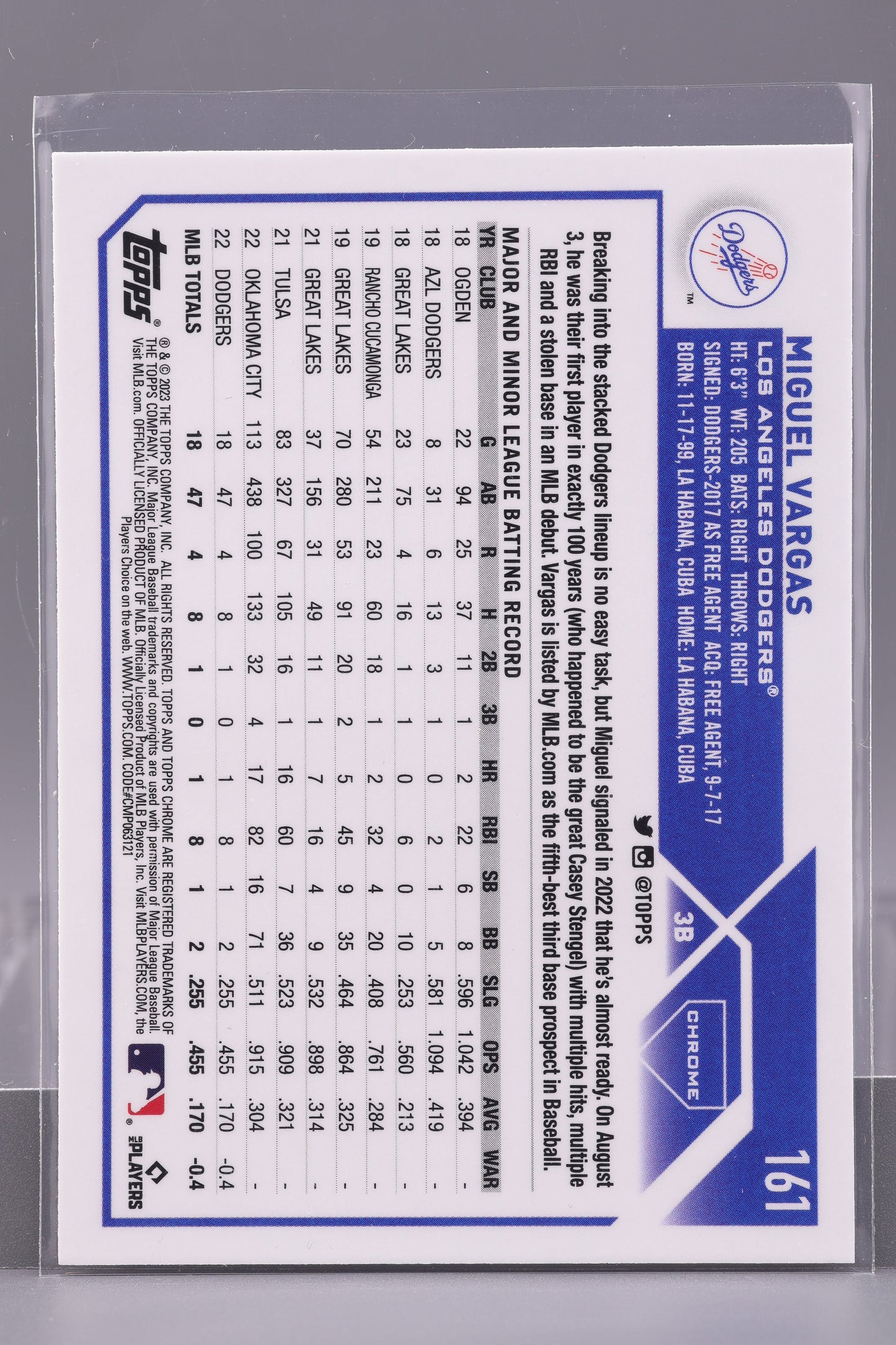 Miguel Vargas 2023 Topps Chrome #161 Los Angeles Dodgers