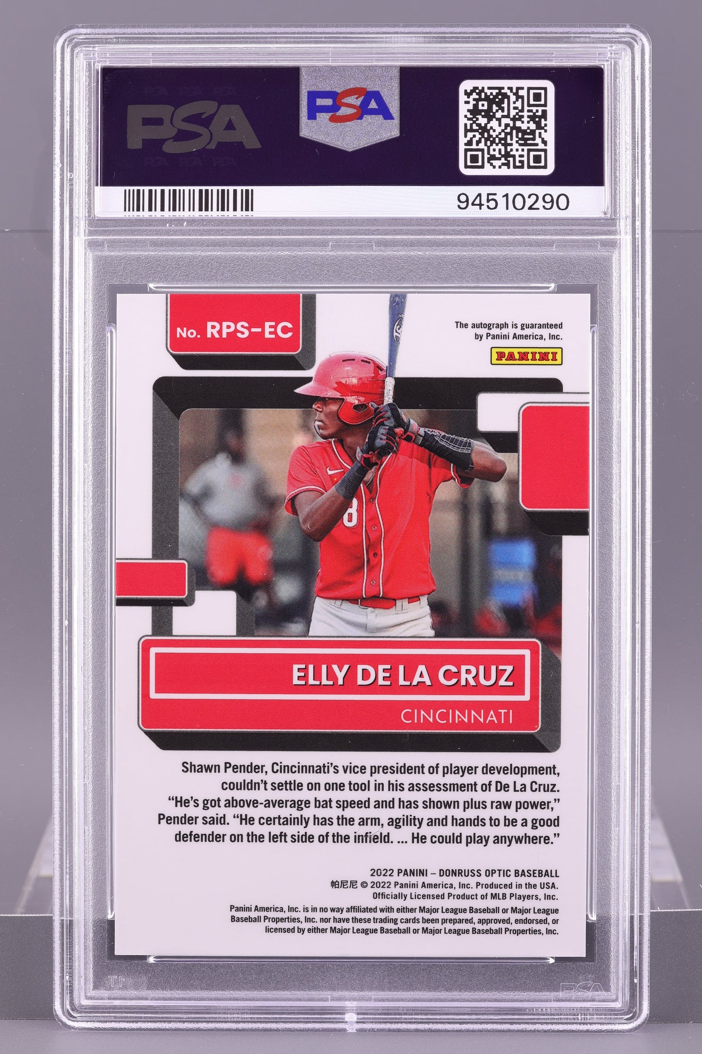Elly De La Cruz 2022 Donruss Optic Rated Prospect #RPSEC PSA 10/Auto 10 POP 3 Cincinnati Reds