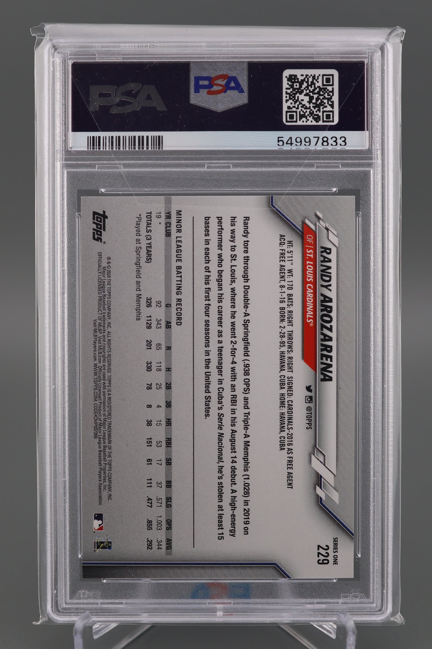 Randy Arozarena 2020 Topps #229 PSA 10 Rookie Card RC St Louis Cardinals Tampa Bay Rays Seattle Mariners