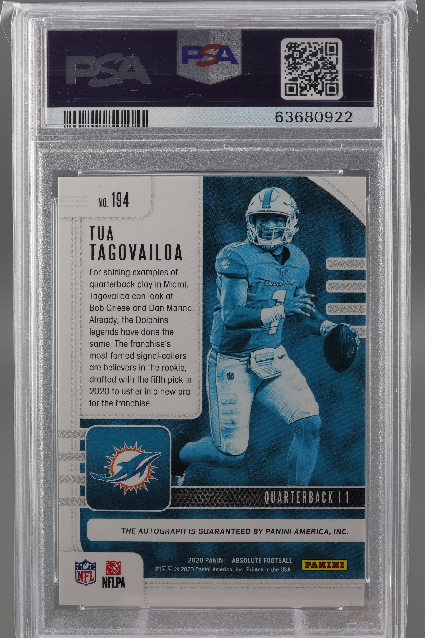 Tua Tagovailoa 2020 Panini Absolute #194 Gold Stars Auto /10 PSA 9 Rookie Card RC Miami Dolphins