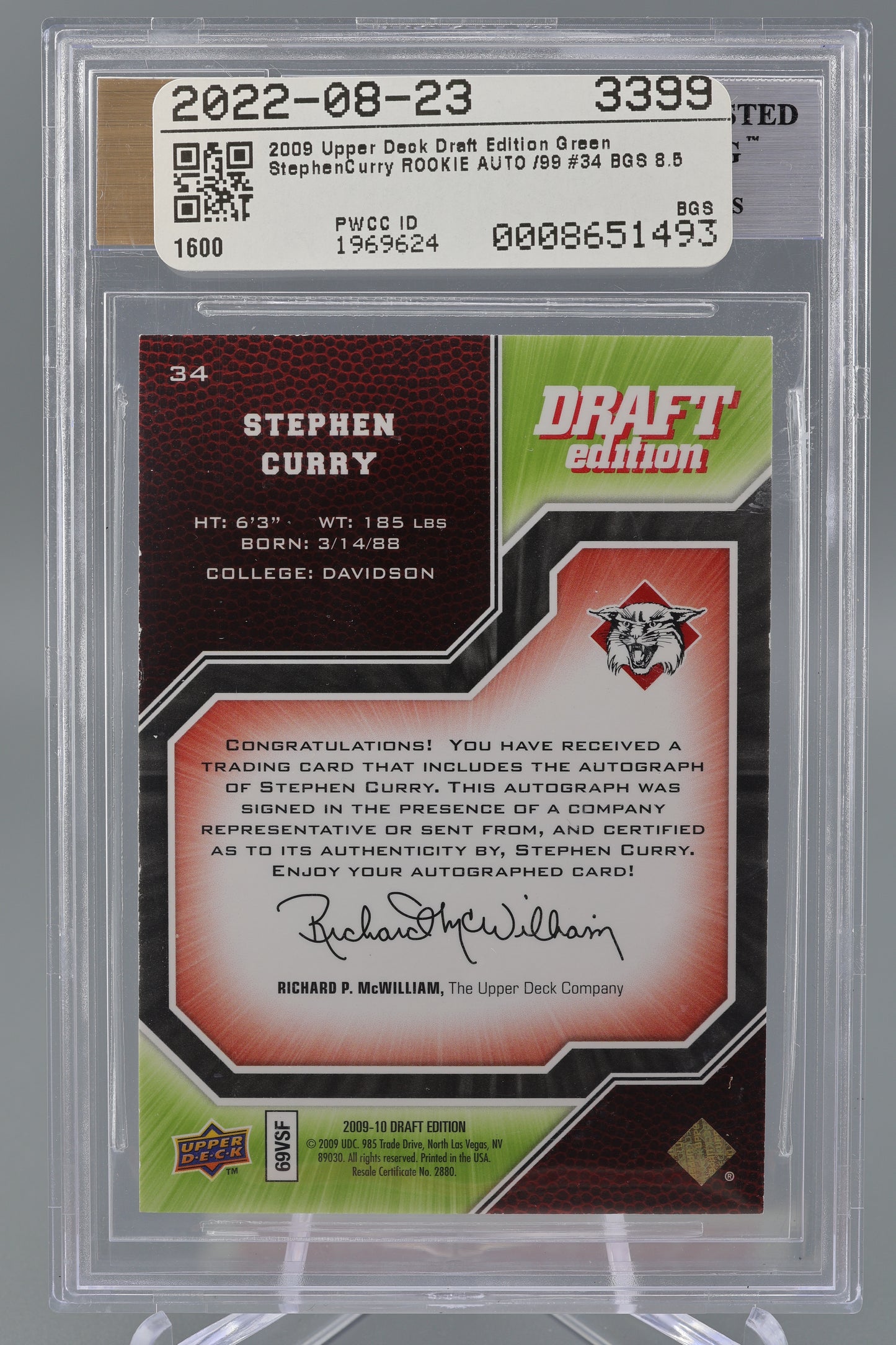 Stephen Curry 2009-10 Upper Deck Draft Edition #34 Green Auto /99 Davidson Golden State Warriors