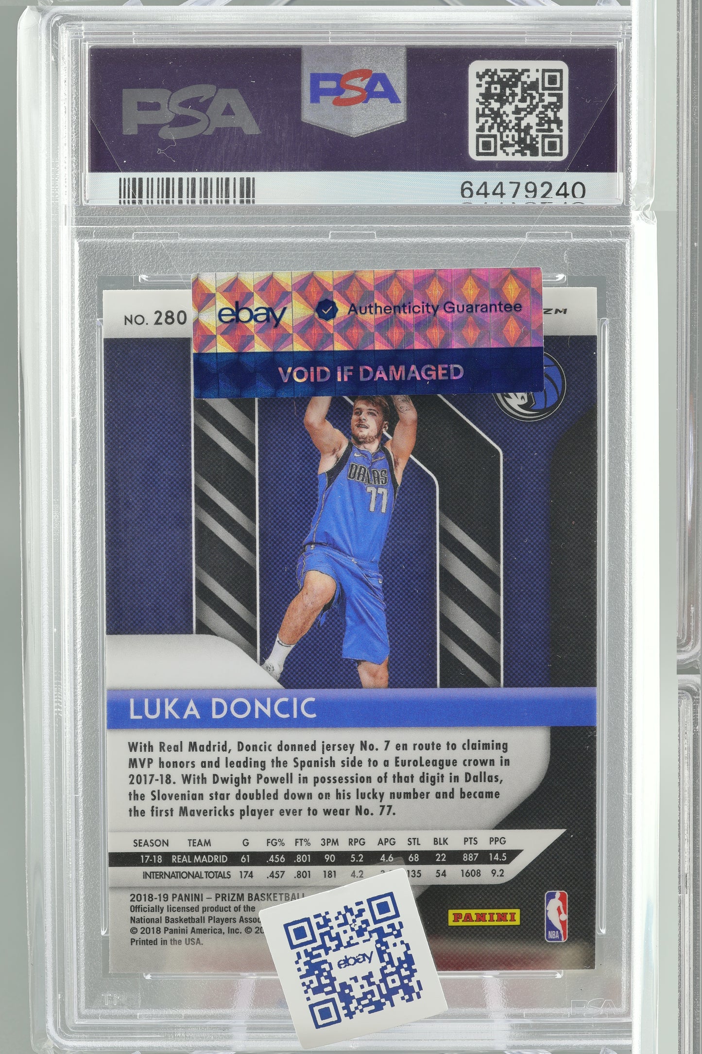 Luka Doncic 2018 Panini Prizm #280 Silver Prizm PSA 10 Rookie Card RC Dallas Mavericks