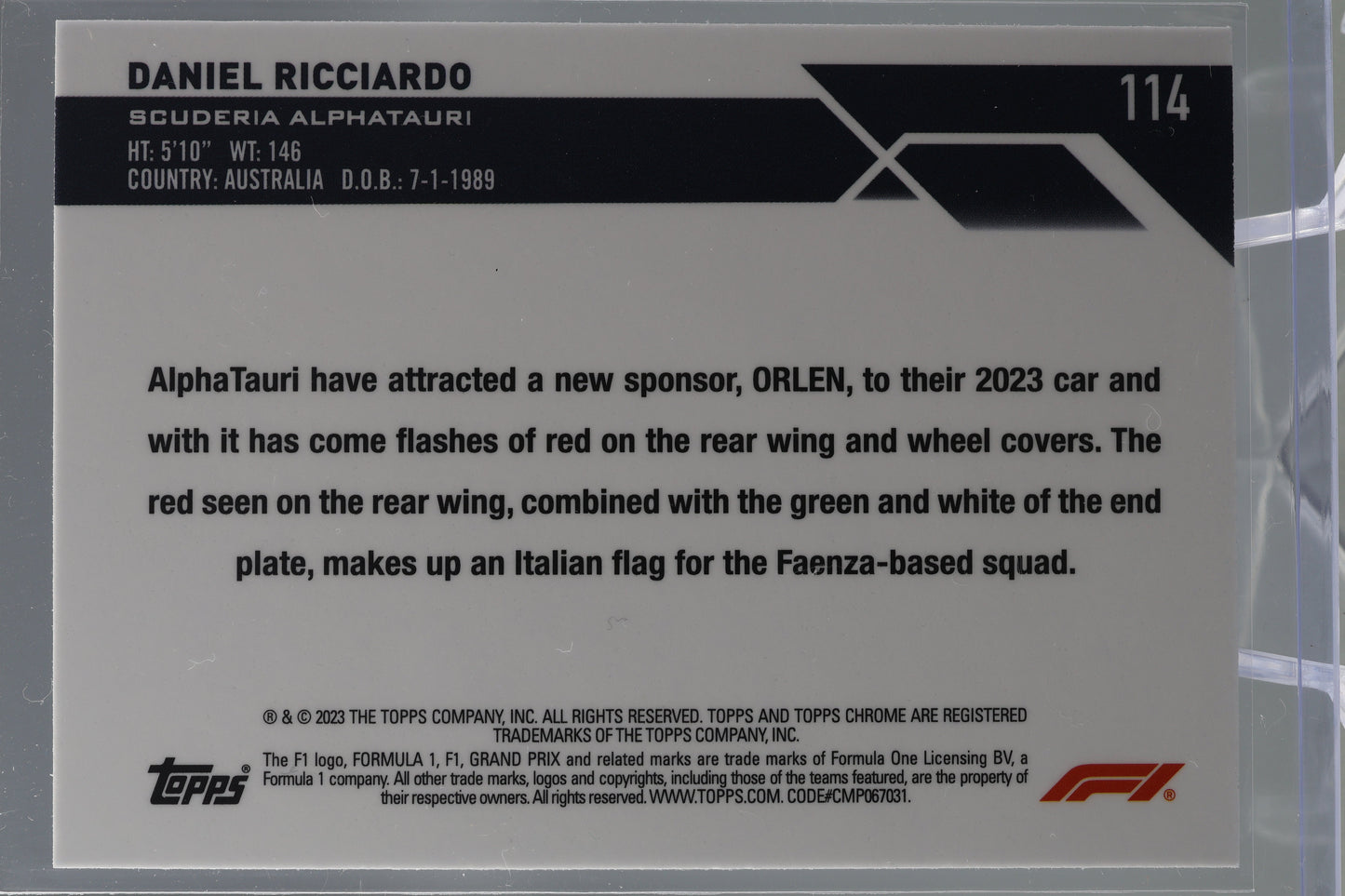 Daniel Ricciardo 2023 Topps Chrome Formula 1 #114 RACECAR