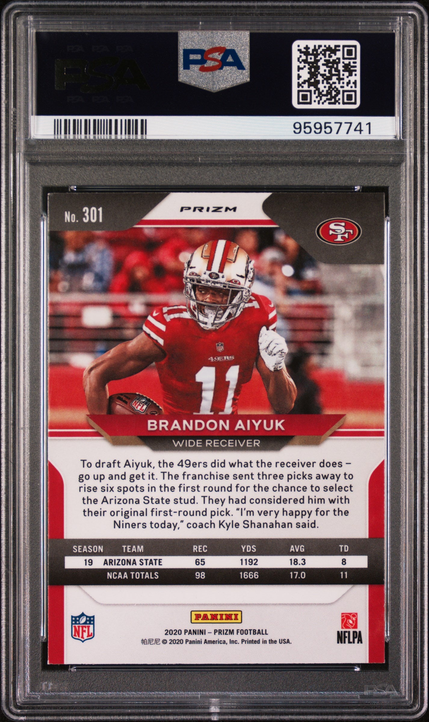 Brandon Aiyuk 2020 Panini Prizm #301 Red White Blue Prizm PSA 8 Rookie RC