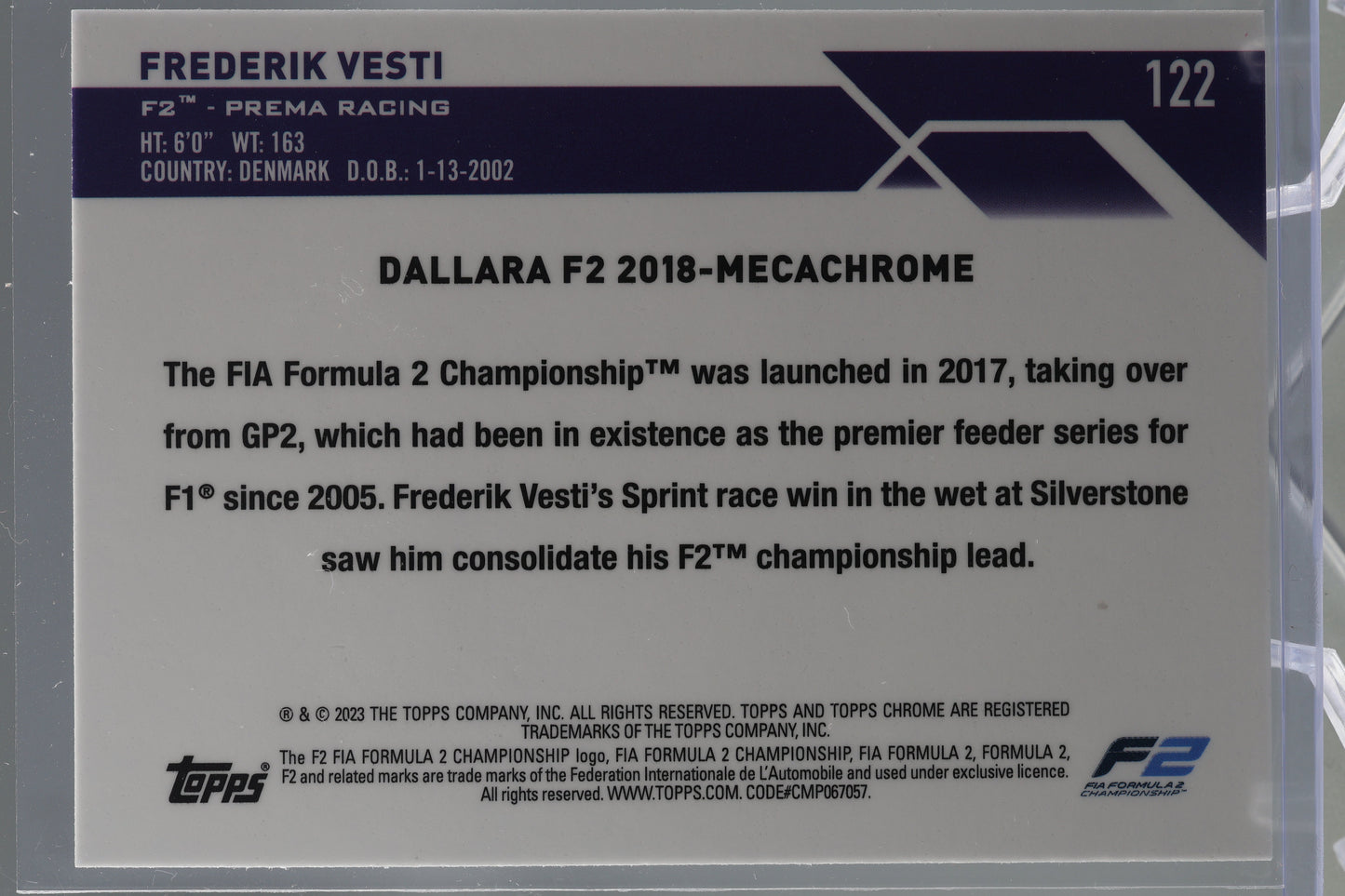 Frederik Vesti 2023 Topps Chrome Formula 1 #122 Prema Racing F2