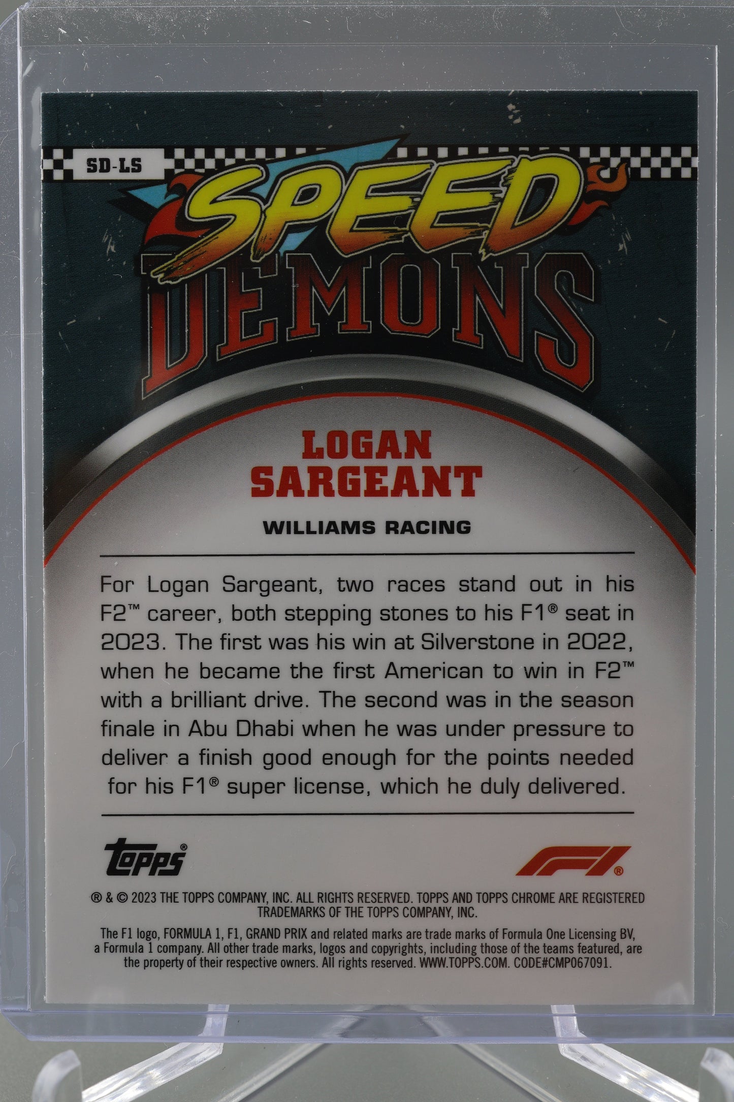 Logan Sargeant 2023 Topps Chrome Formula 1 #SD-LS Speed Demons RC Williams