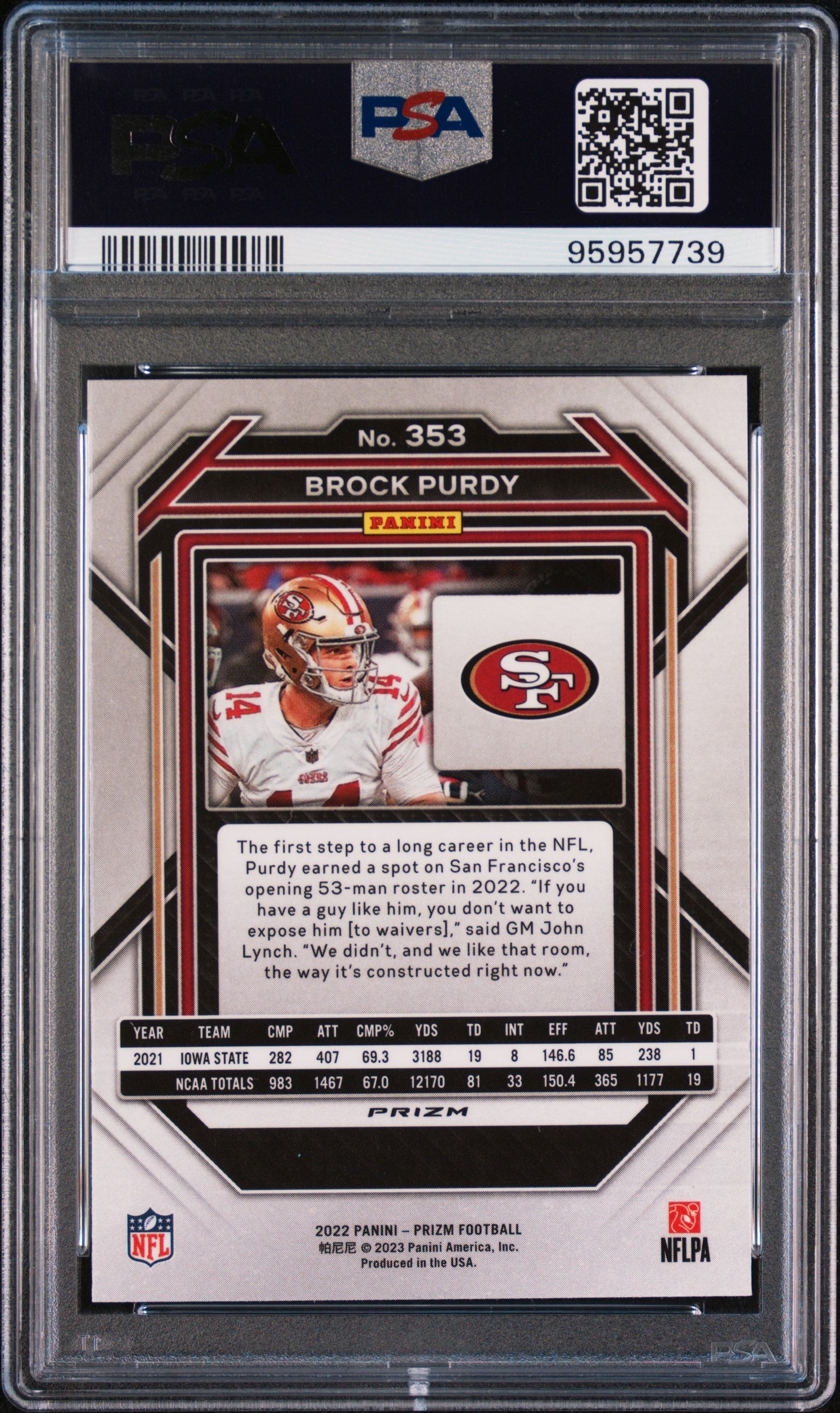 Brock Purdy 2022 Panini Prizm #353 Green Prizm PSA 9 Rookie RC
