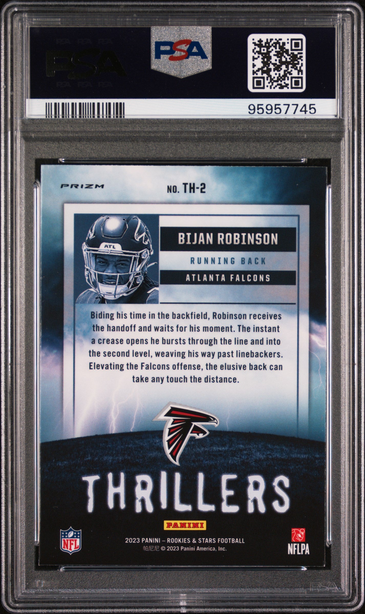 Bijan Robinson 2023 Panini Rookies & Stars #TH2 Thrillers Silver PSA 9 RC