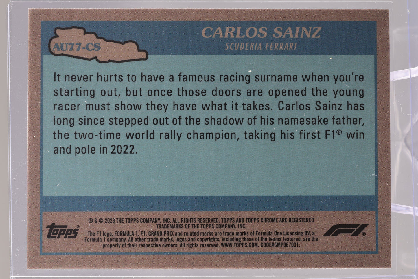 Carlos Sainz 2023 Topps Chrome Formula 1 #AU77-CS Scuderia Ferrari